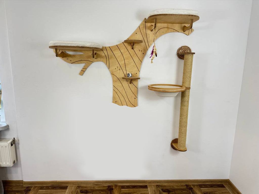 Wall Cat Tree “Climb & Lounge�?Set with Scratching Post (Half Tree Option)