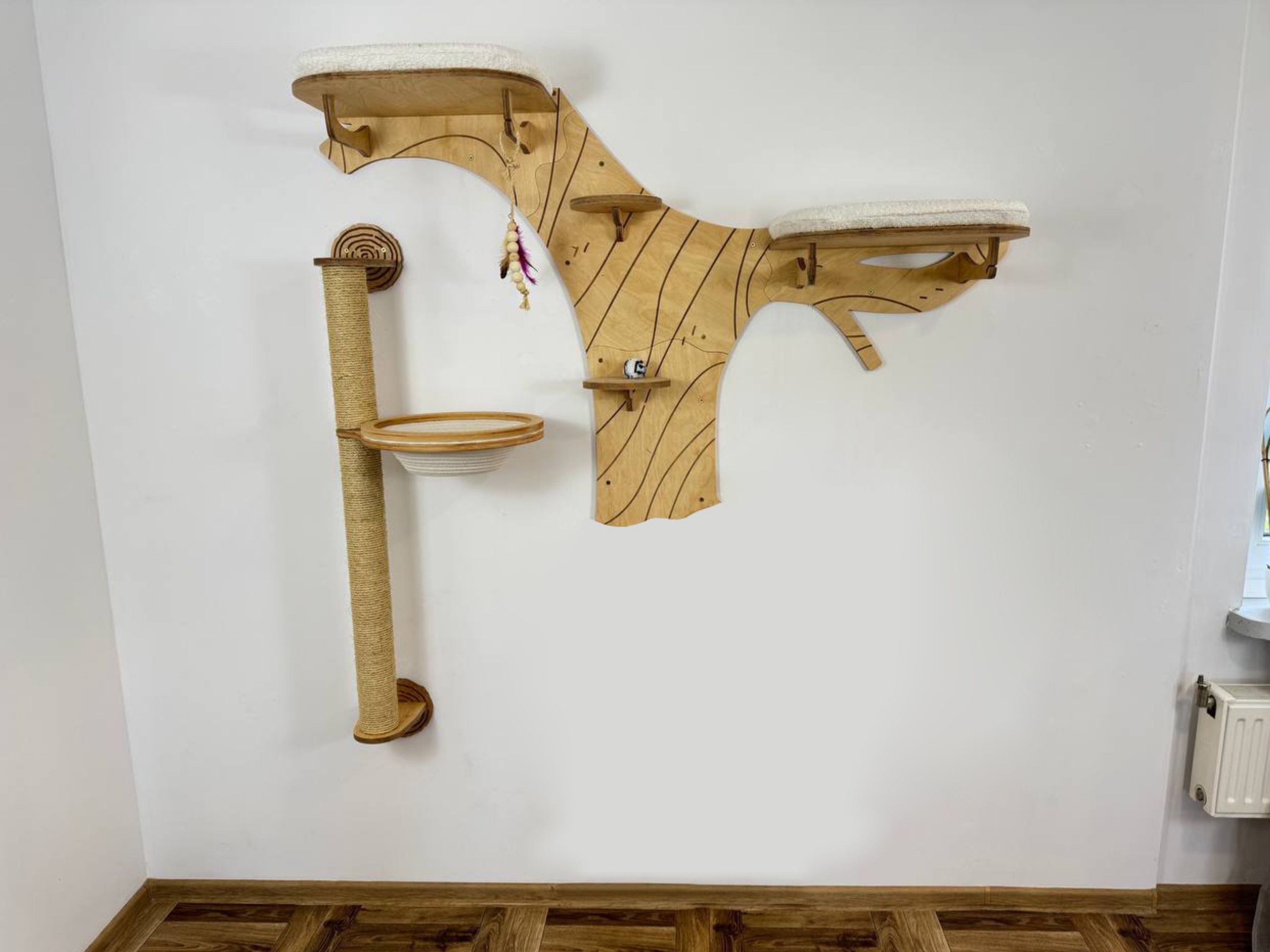 Wall Cat Tree “Climb & Lounge�?Set with Scratching Post (Half Tree Option)