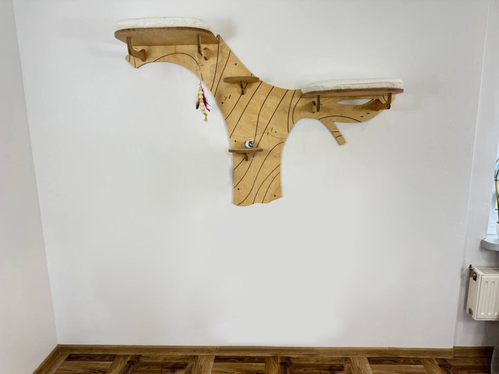 Modular Wall-Mounted Cat Tree with Cat Beds and Steps (Half Tree Option)