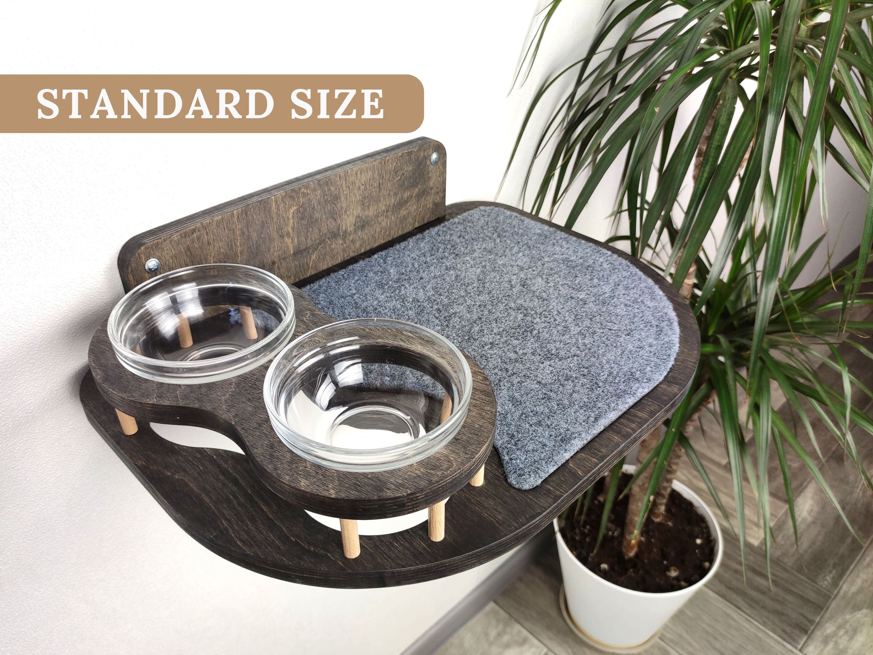 Cat Feeding Shelf With 2 Bowls (Wall-Mounted)