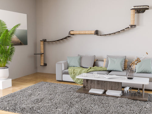 Cat Wall Climbing Gym with Hammock Shelf, 2 Bridges & Scratching Posts �?Modular Cat Playground