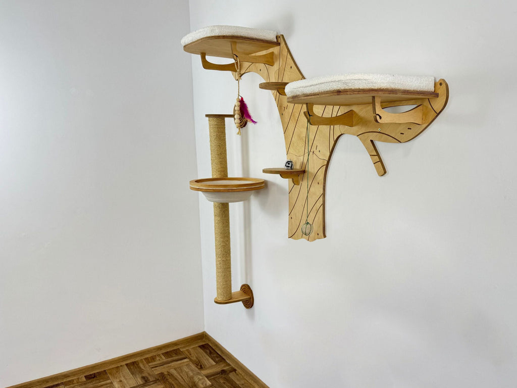 Wall Cat Tree “Climb & Lounge�?Set with Scratching Post (Half Tree Option)