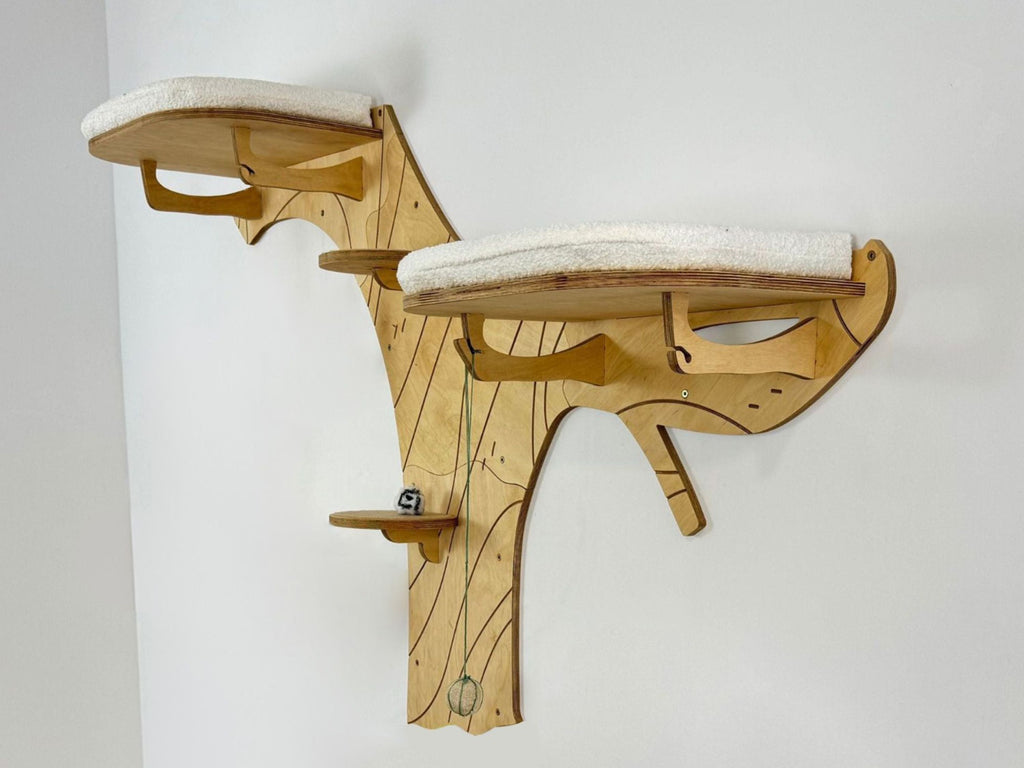 Modular Wall-Mounted Cat Tree with Cat Beds and Steps (Half Tree Option)
