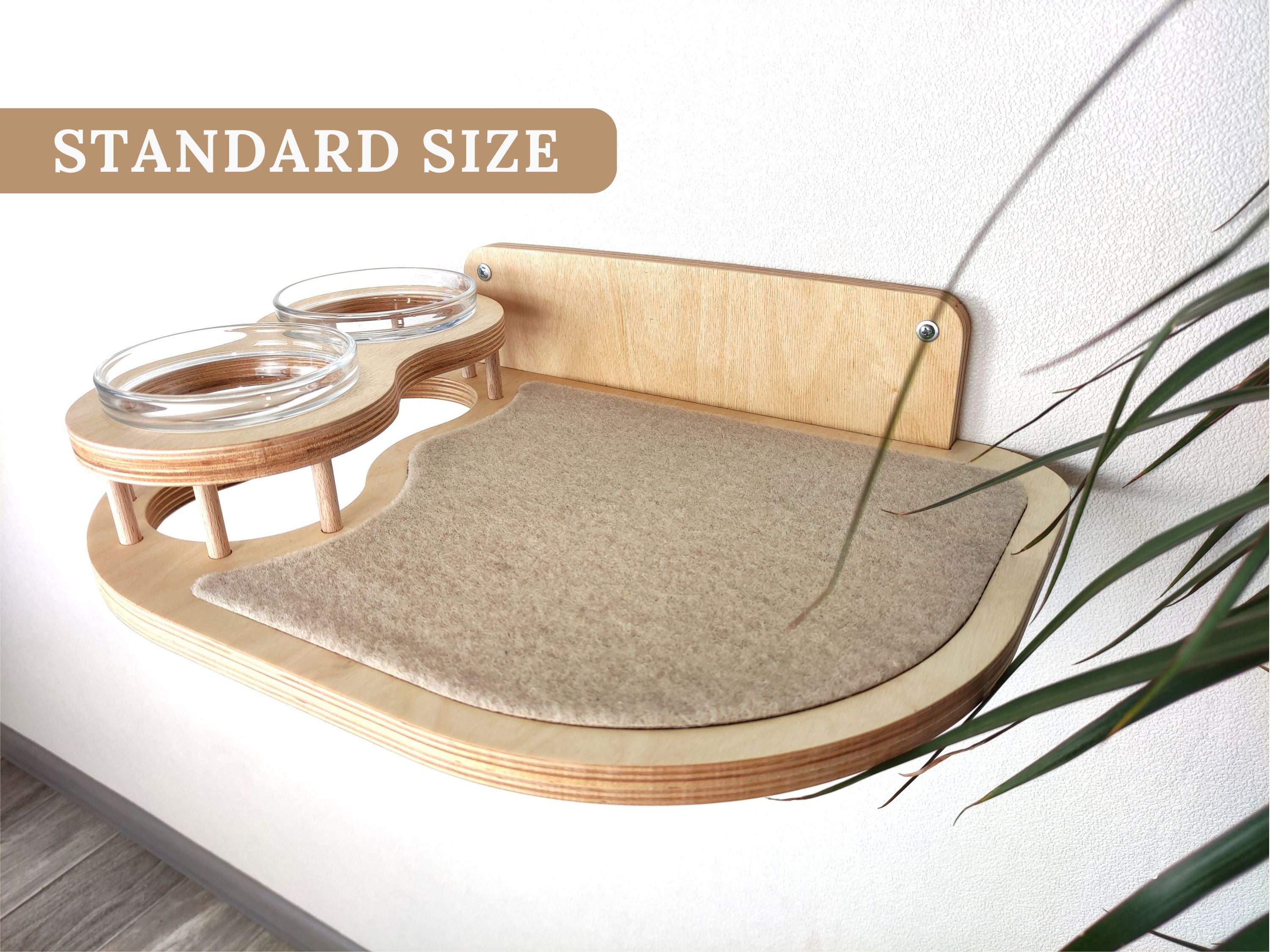 Cat Feeding Shelf With 2 Bowls (Wall-Mounted)