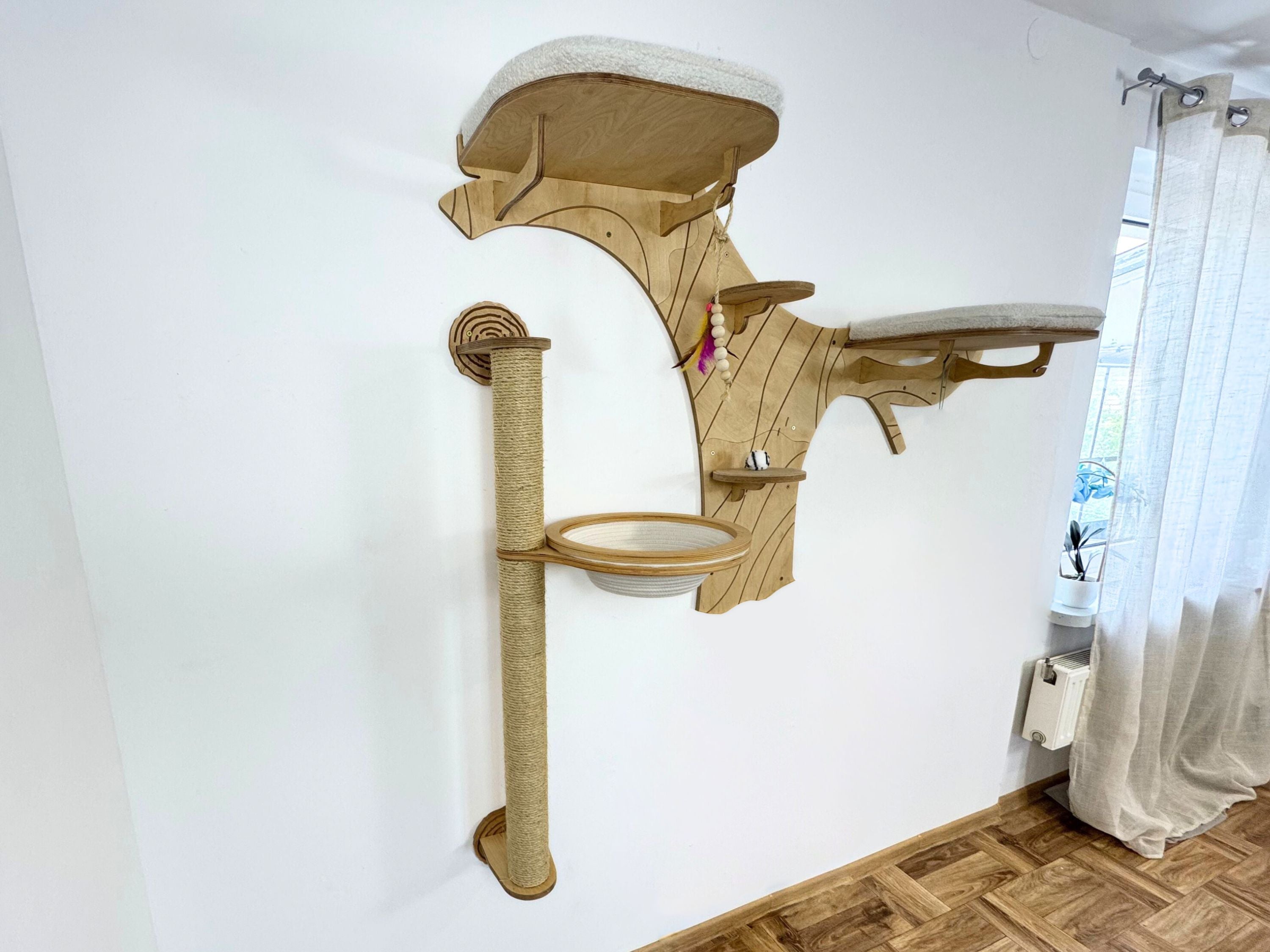 Wall Cat Tree “Climb & Lounge�?Set with Scratching Post (Half Tree Option)