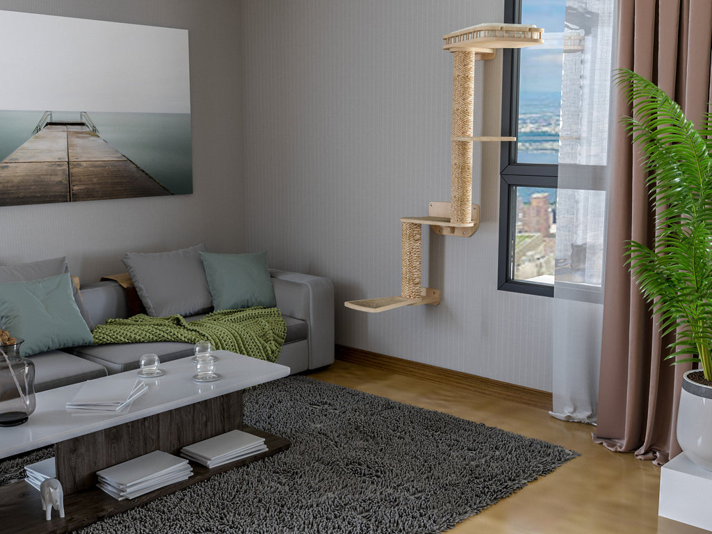 Rotating Window Cat Tree "Snake" �?Durable Wall Mounted Cat Furniture