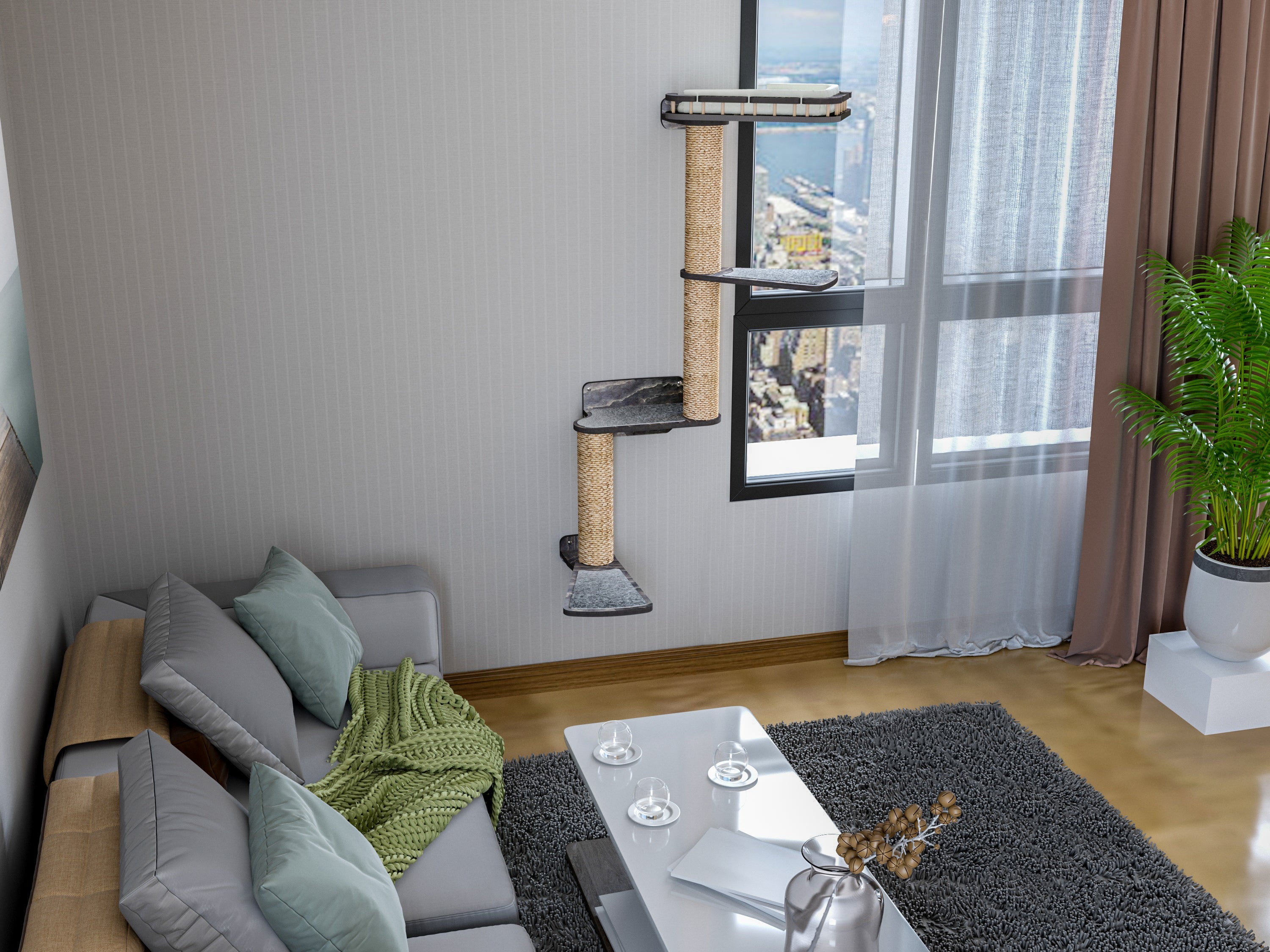 Rotating Window Cat Tree "Snake" �?Durable Wall Mounted Cat Furniture