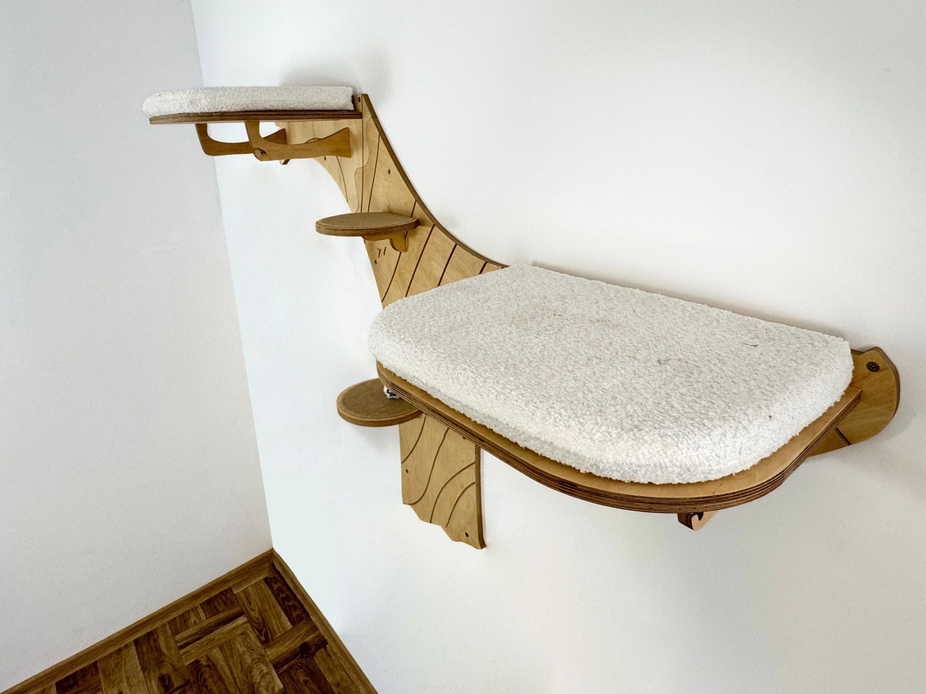 Modular Wall-Mounted Cat Tree with Cat Beds and Steps (Half Tree Option)