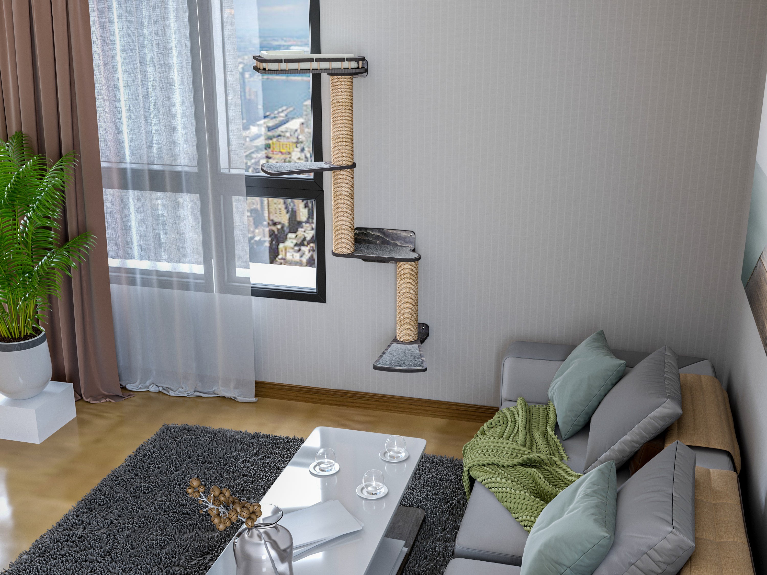 Rotating Window Cat Tree "Snake" �?Durable Wall Mounted Cat Furniture