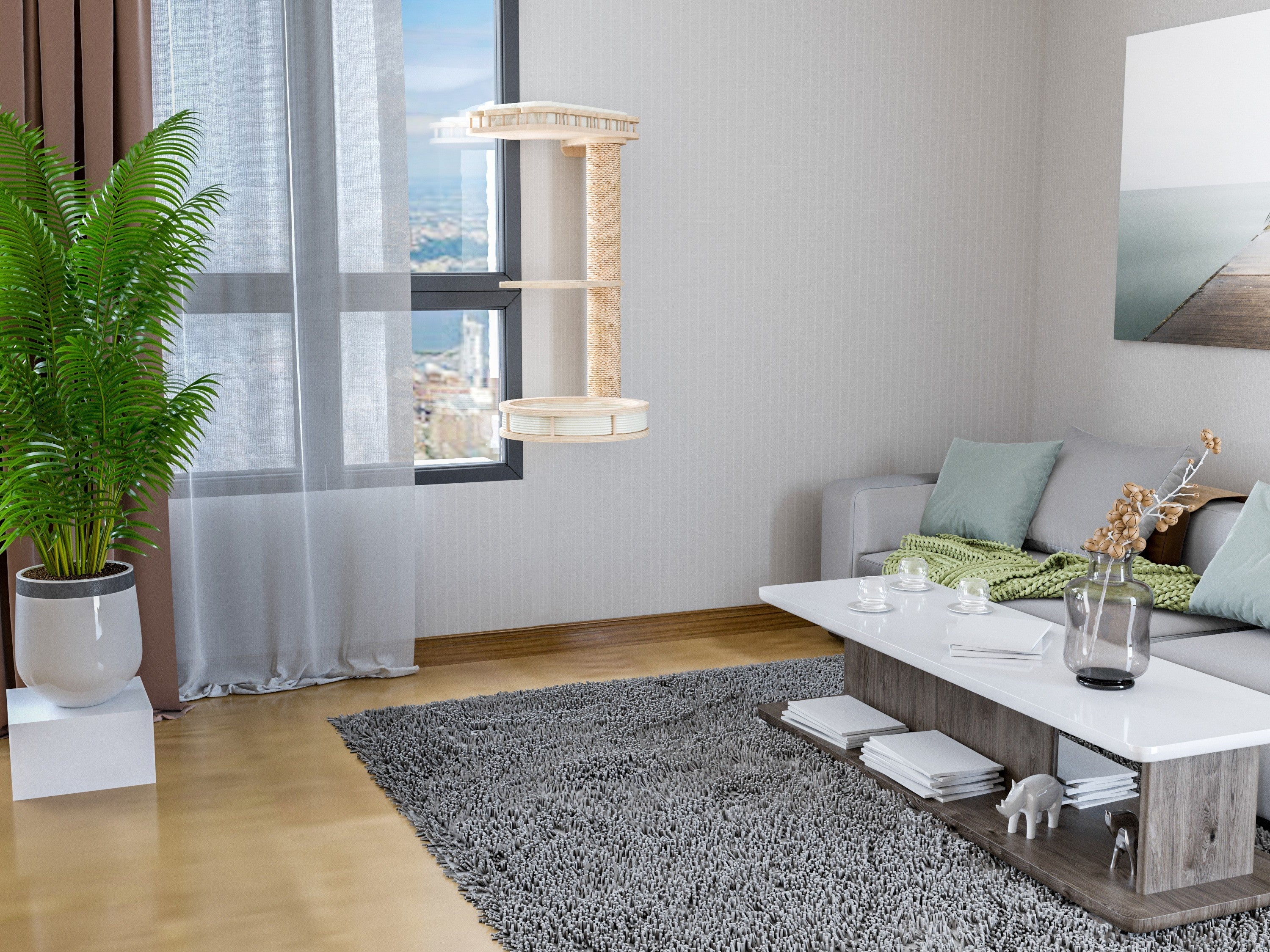 Cat Furniture with Scratching Posts, Rotating Shelves & Cozy Pads