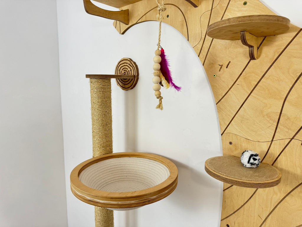 Wall Cat Tree “Climb & Lounge�?Set with Scratching Post (Half Tree Option)