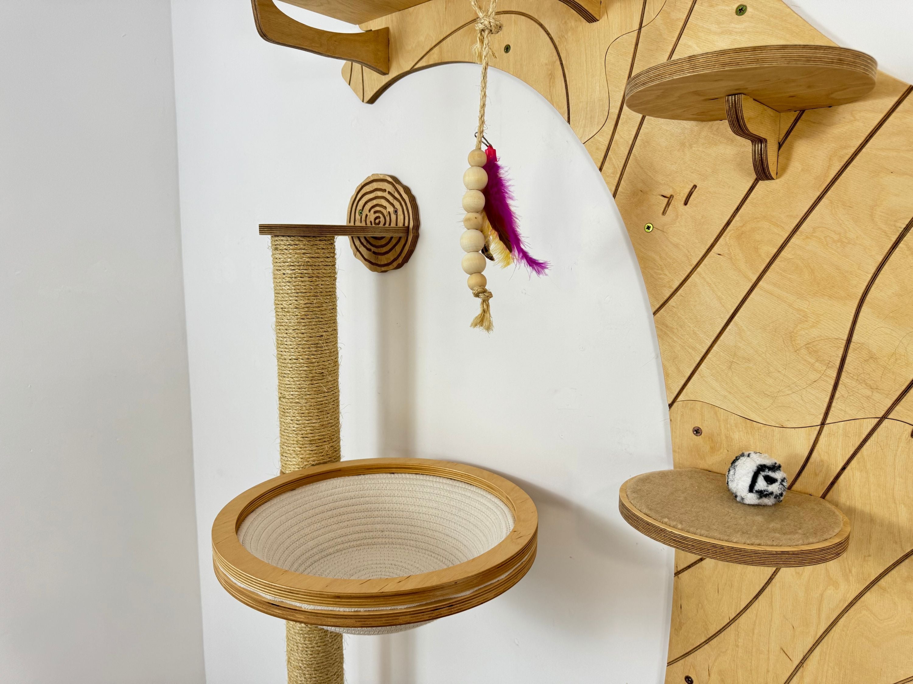 Wall Cat Tree “Climb & Lounge�?Set with Scratching Post (Half Tree Option)