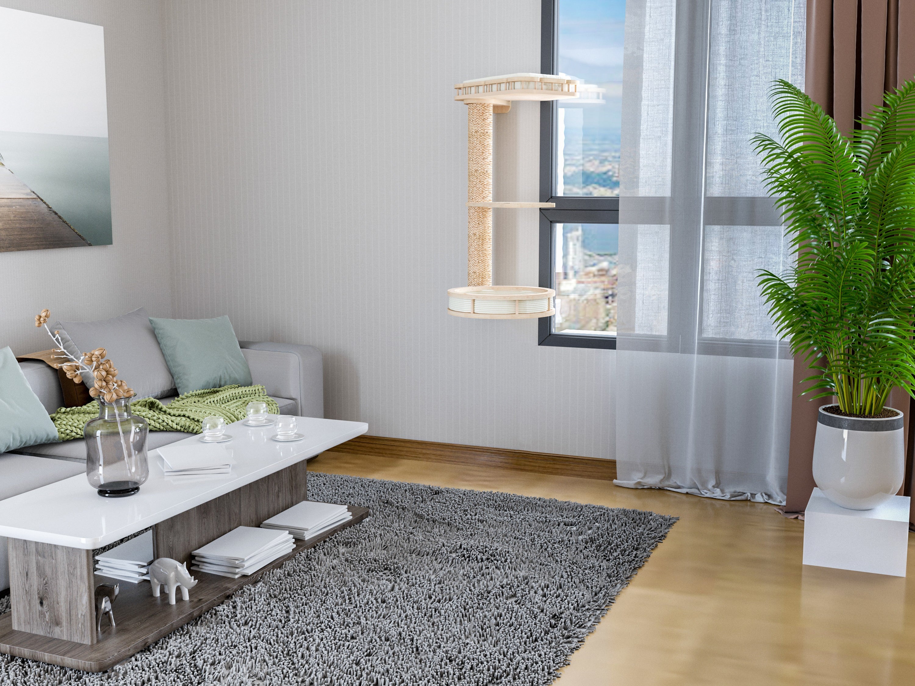Cat Furniture with Scratching Posts, Rotating Shelves & Cozy Pads