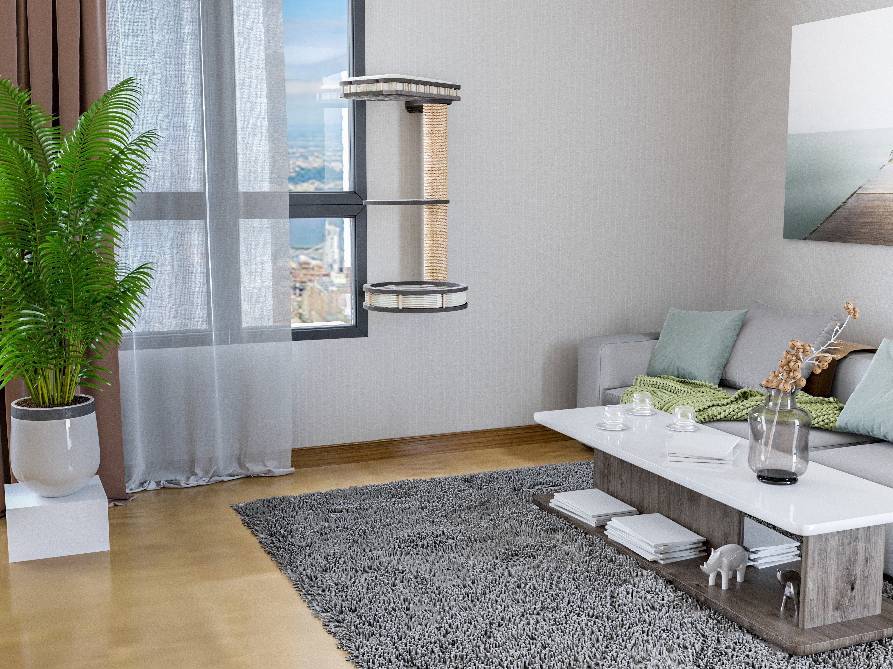Cat Furniture with Scratching Posts, Rotating Shelves & Cozy Pads
