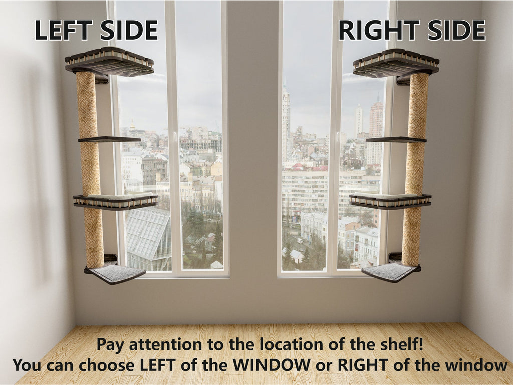 Wooden Cat Tree with Two Perches and Sisal Posts �?Large Cat Wall Tower