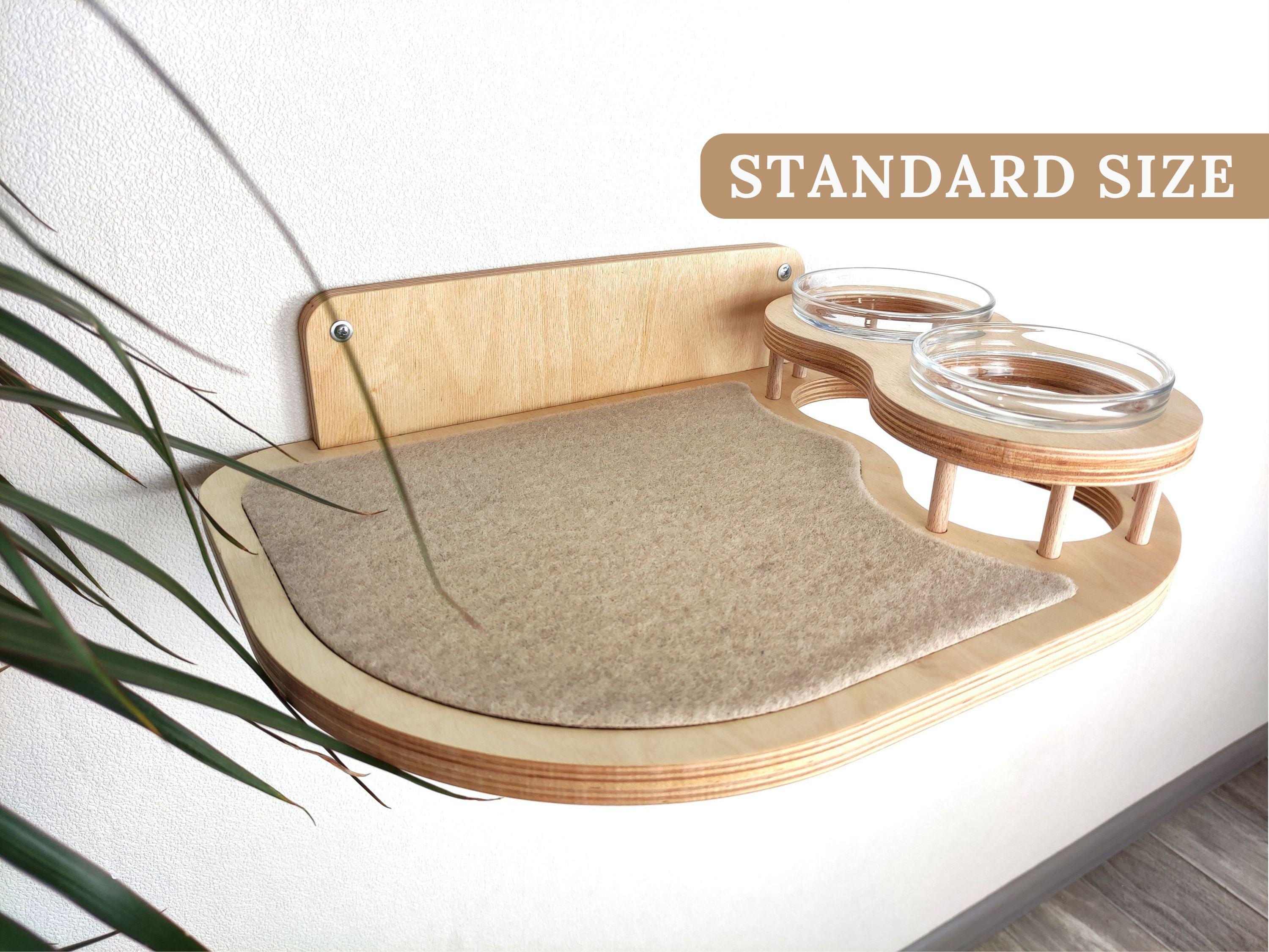 Cat Feeding Shelf With 2 Bowls (Wall-Mounted)