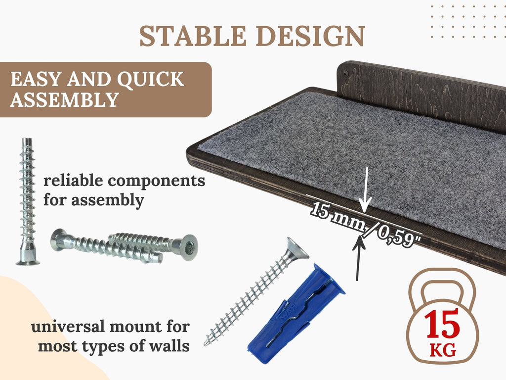 Carpeted Wall Mounted Cat Shelf with Steps