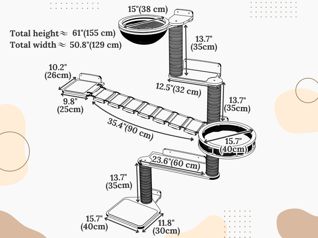 Modular Cat Tree Wall System �?Climbing Set with Bridge & Beds