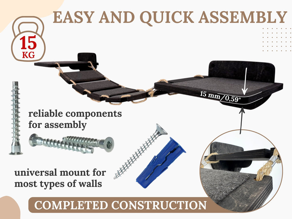 Wall-Mounted Cat Furniture Set with Bridge, Corner Beds & Scratching Post