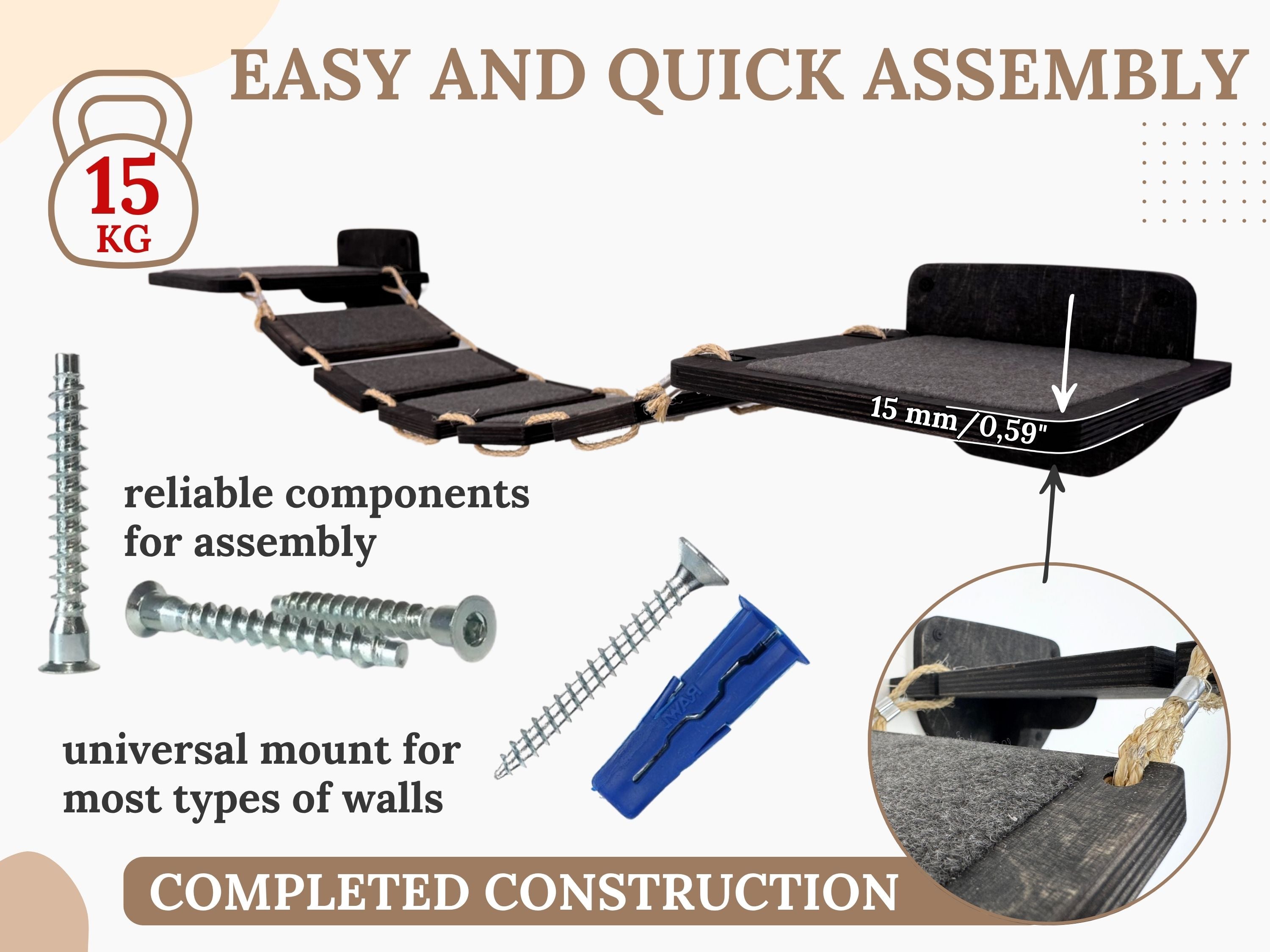 Wall-Mounted Cat Furniture Set with Bridge, Corner Beds & Scratching Post