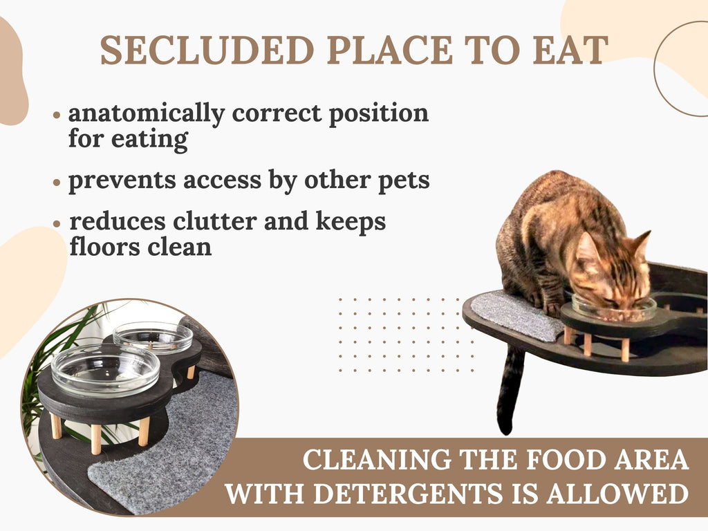 Cat Feeding Shelf With 2 Bowls (Wall-Mounted)