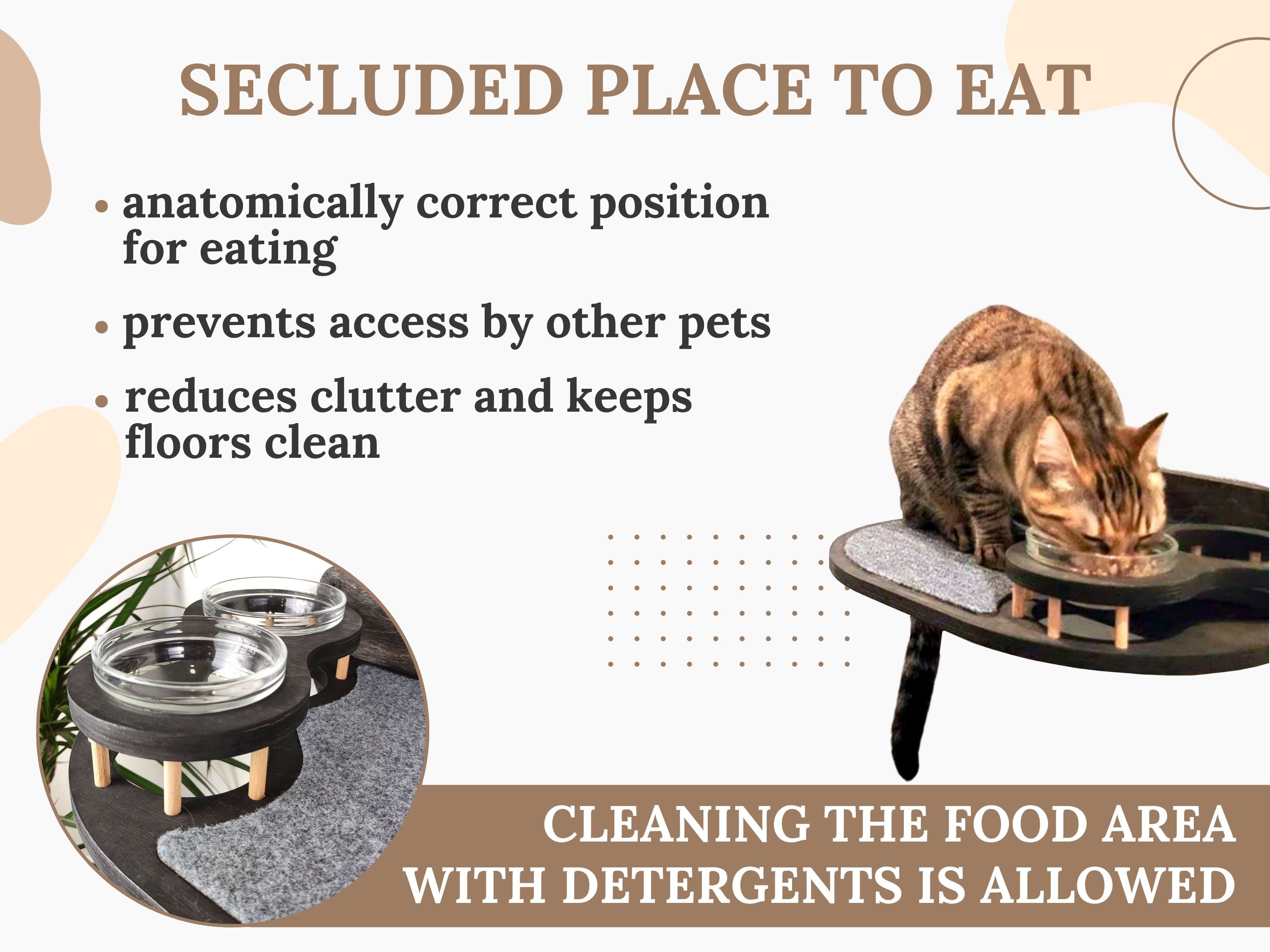 Cat Feeding Shelf With 2 Bowls (Wall-Mounted)