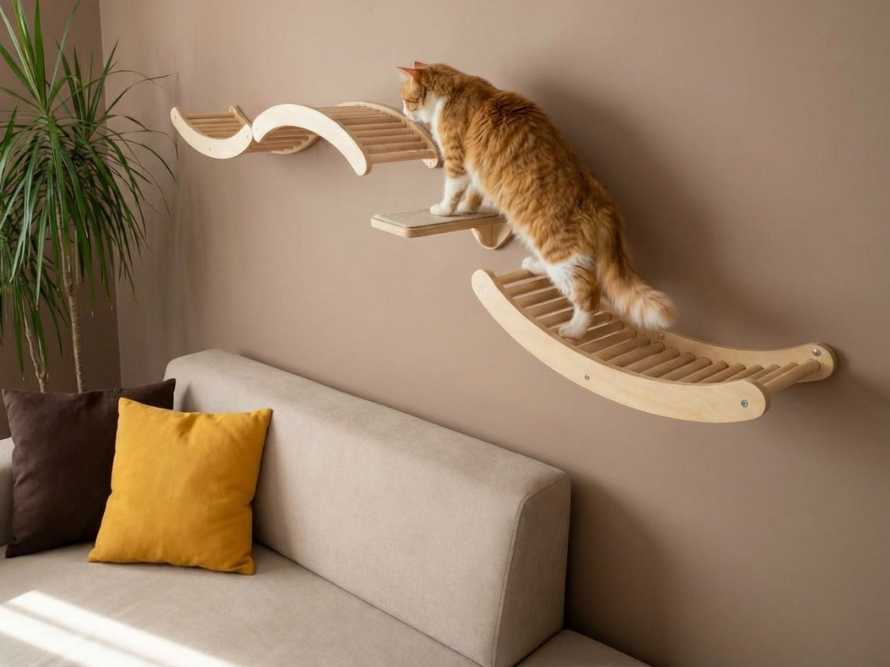 Modular Cat Climbing Shelves - Wave Perch & Step