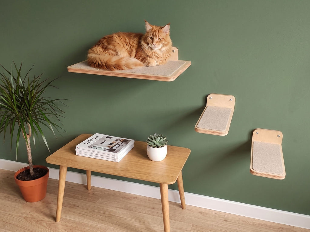 Carpeted Wall Mounted Cat Shelf with Steps