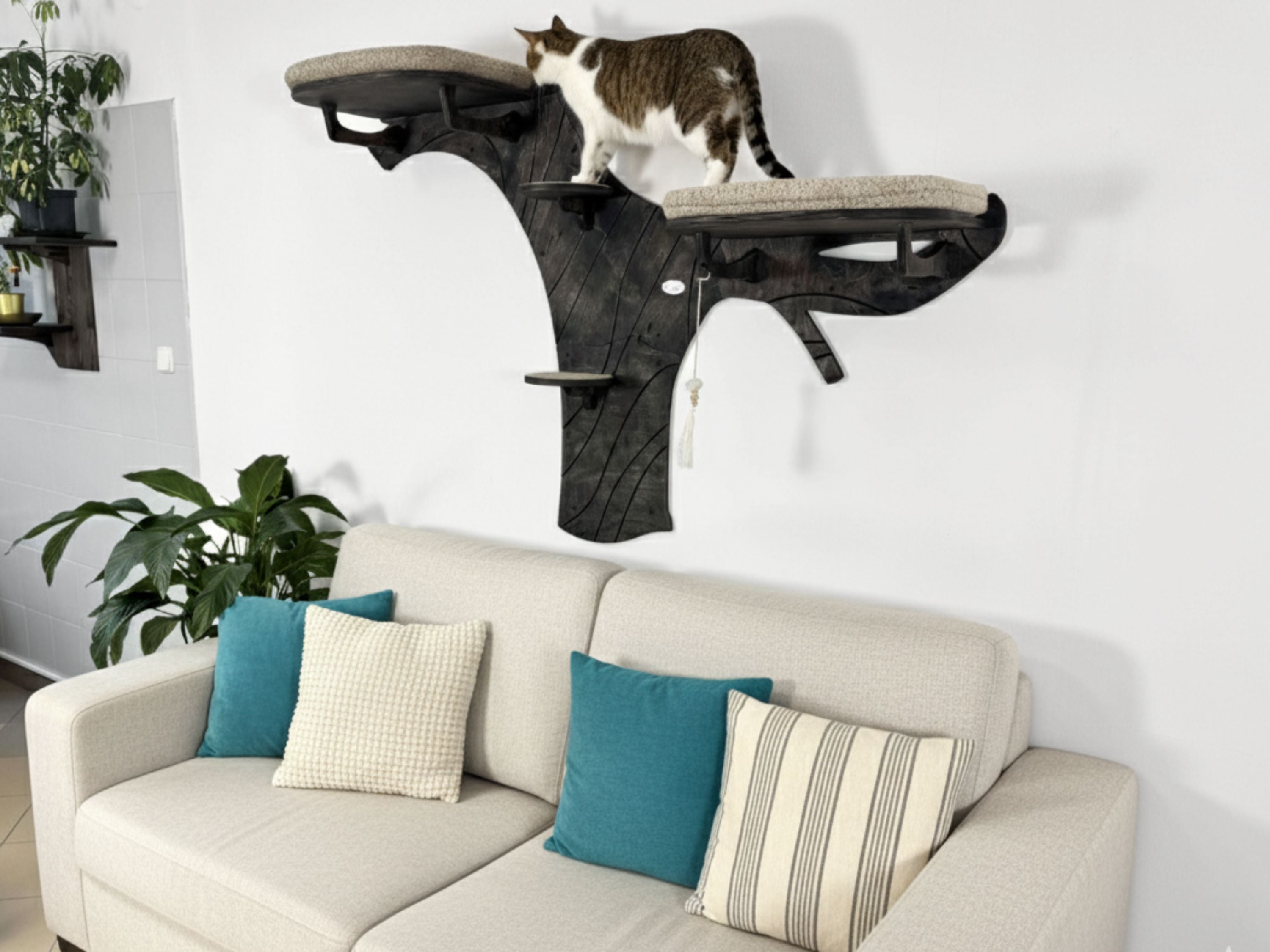 Modular Wall-Mounted Cat Tree with Cat Beds and Steps (Half Tree Option)