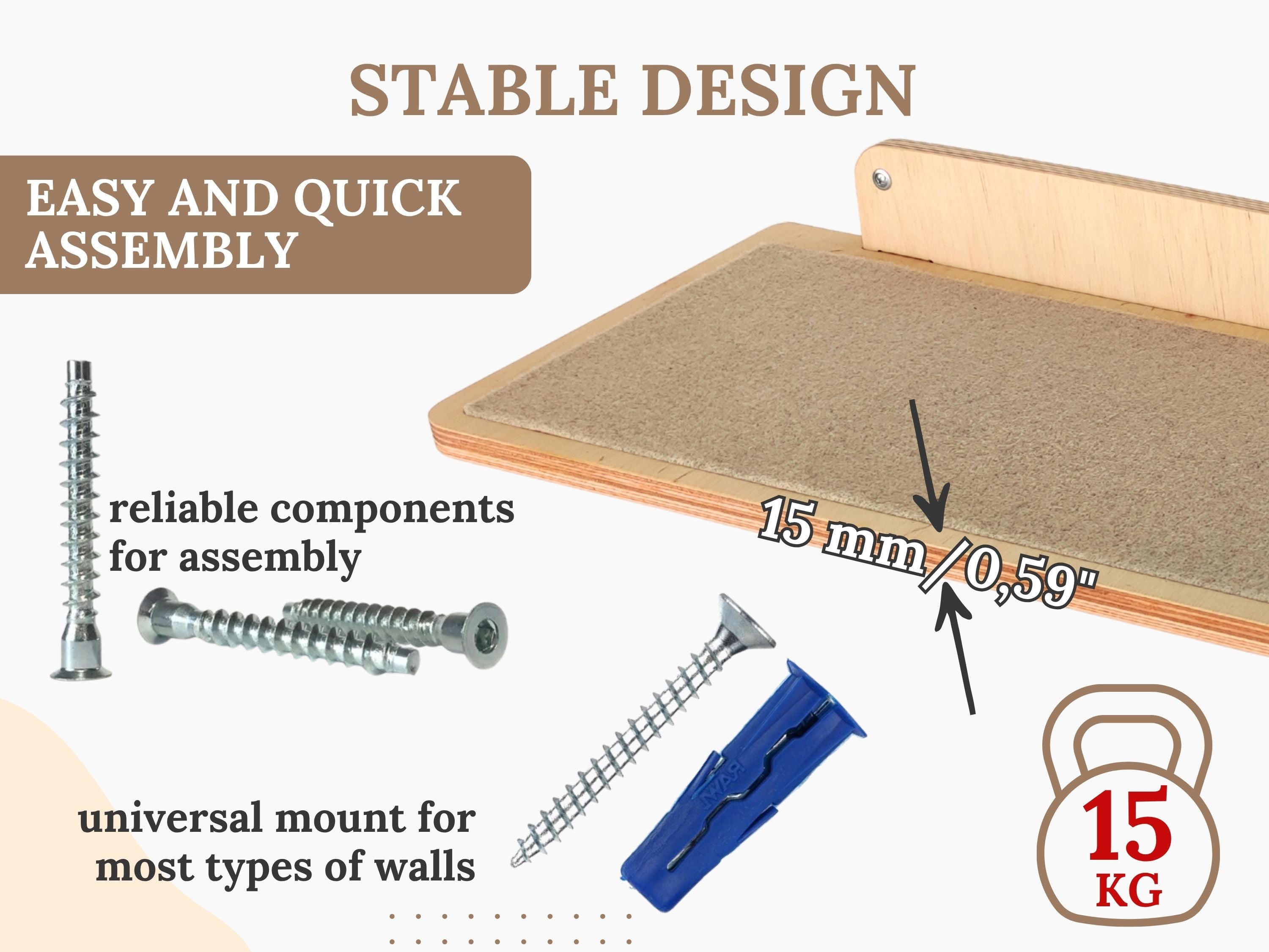 Carpeted Wall Mounted Cat Shelf with Steps