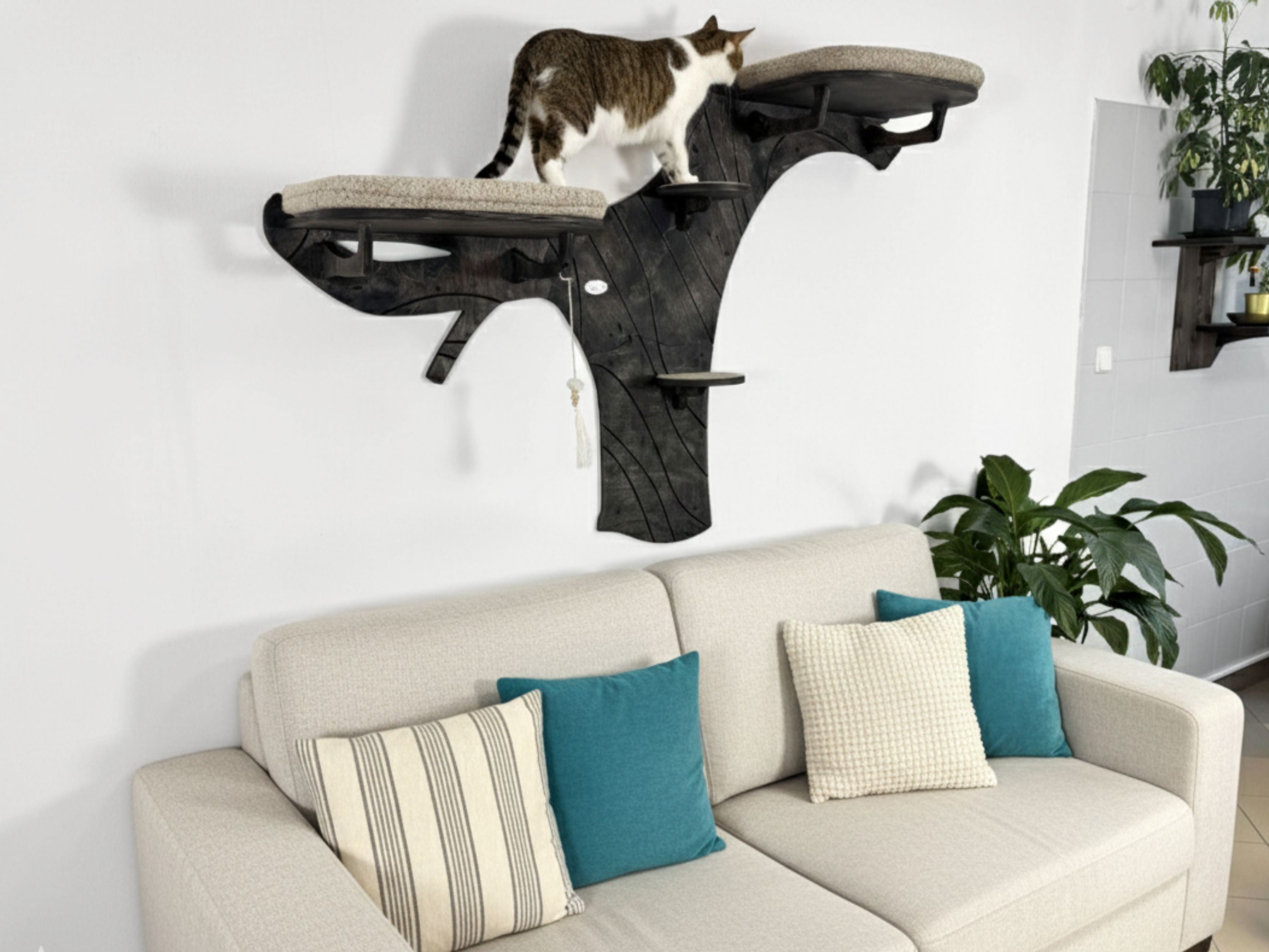 Modular Wall-Mounted Cat Tree with Cat Beds and Steps (Half Tree Option)