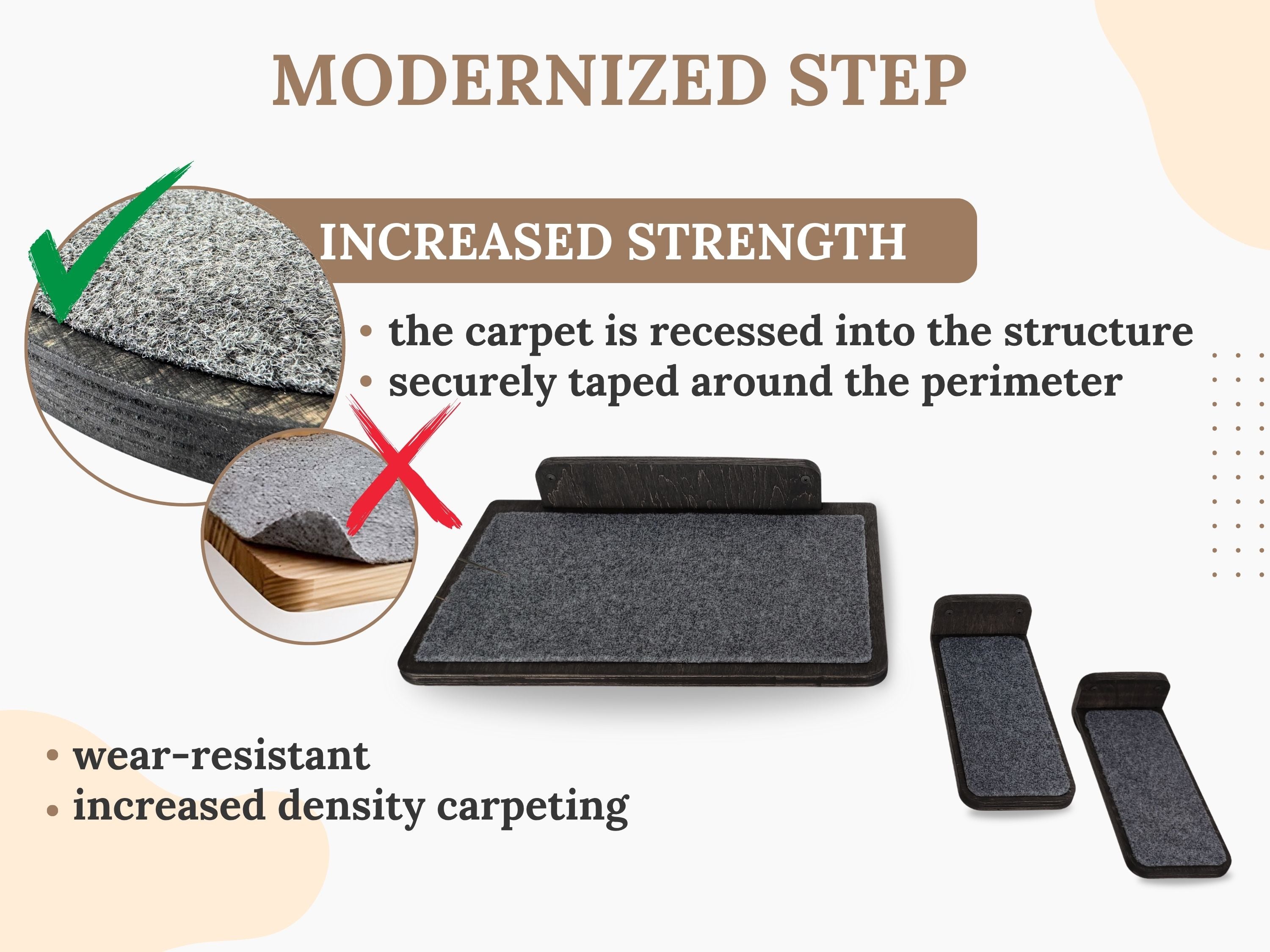 Carpeted Wall Mounted Cat Shelf with Steps