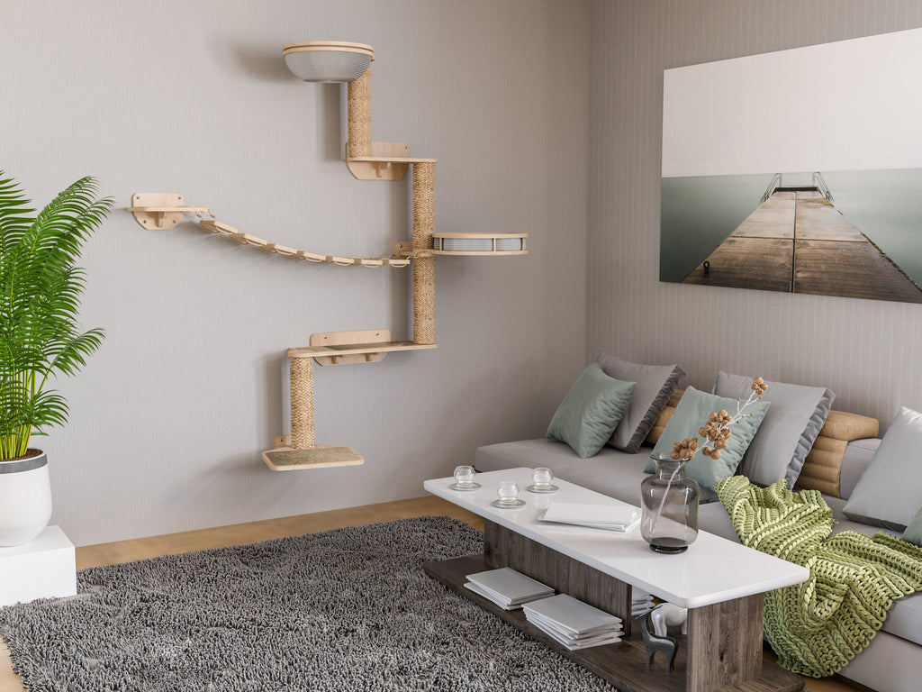 Modular Cat Tree Wall System �?Climbing Set with Bridge & Beds