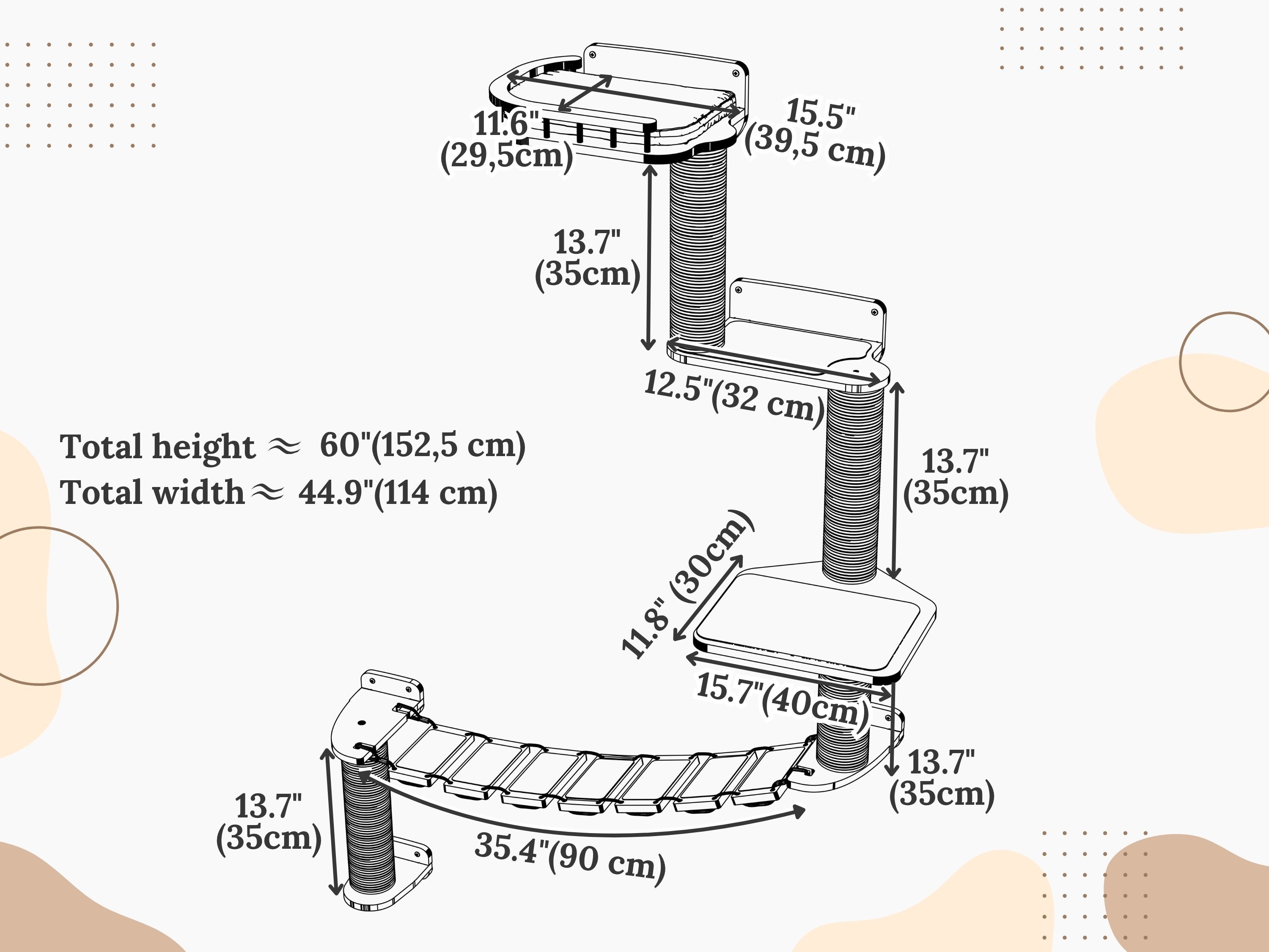 Modular Wall-Mounted Cat Tree with Bridge, Scratch Posts & Shelves