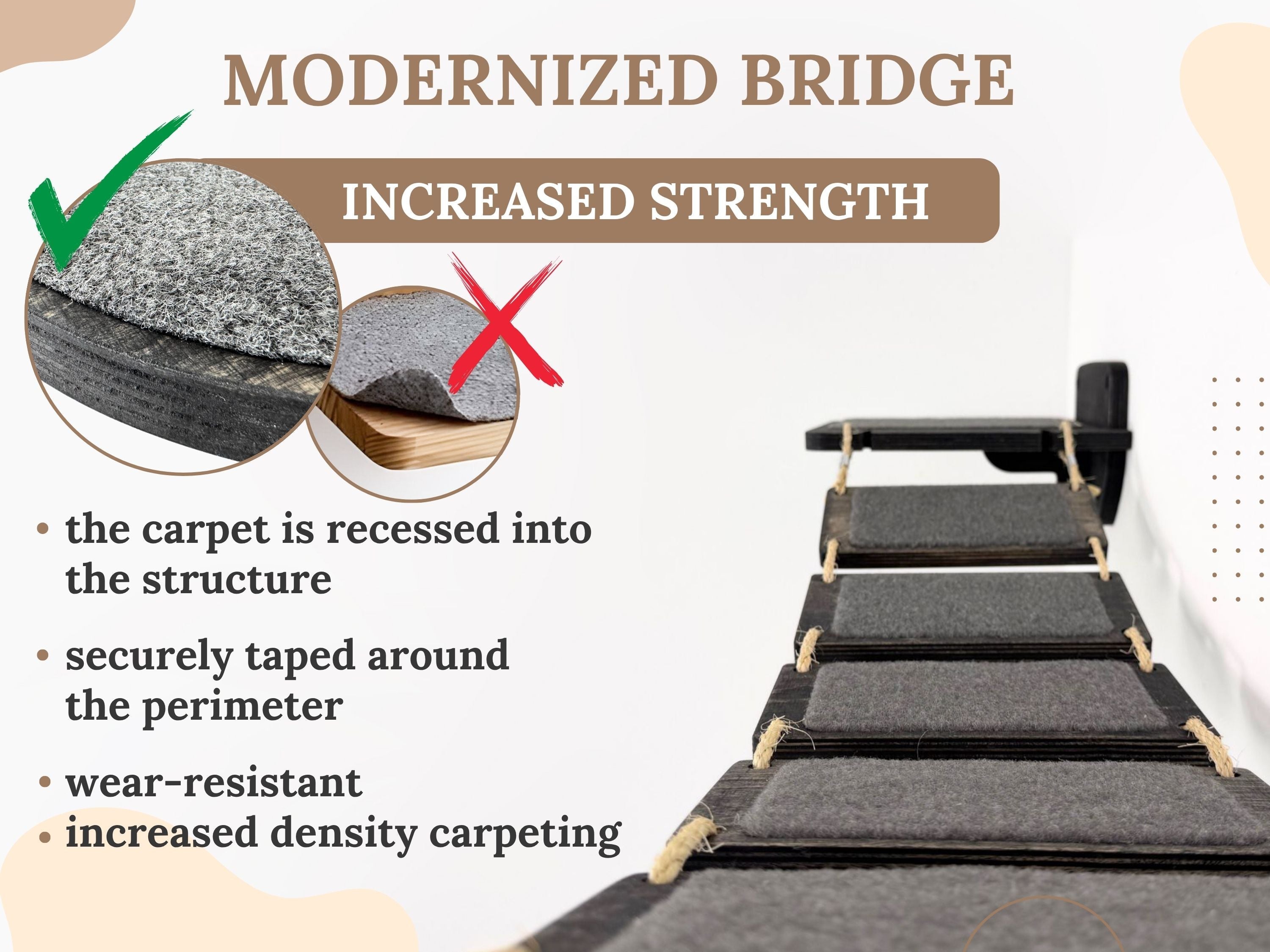 Cat Wall Climbing Gym with Hammock Shelf, 2 Bridges & Scratching Posts �?Modular Cat Playground