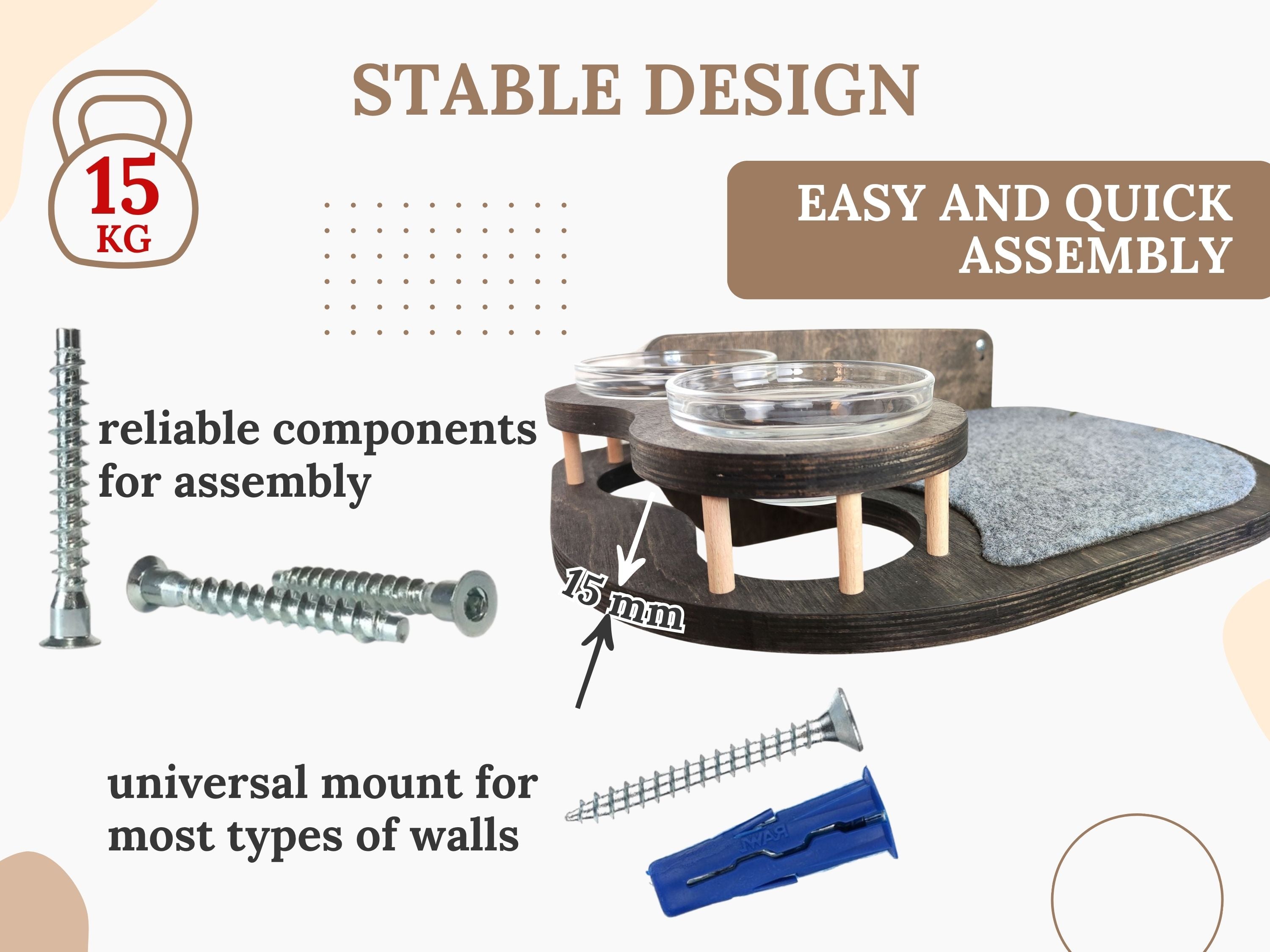 Cat Feeding Shelf With 2 Bowls (Wall-Mounted)