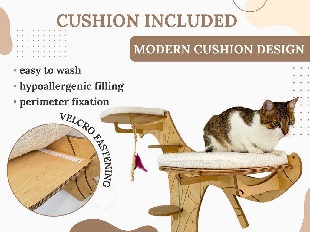 Wall Cat Tree “Climb & Lounge�?Set with Scratching Post (Half Tree Option)