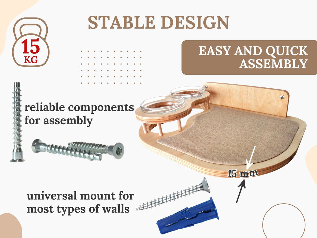 Cat Feeding Shelf with Bowls & Steps �?Elevated Wall Furniture