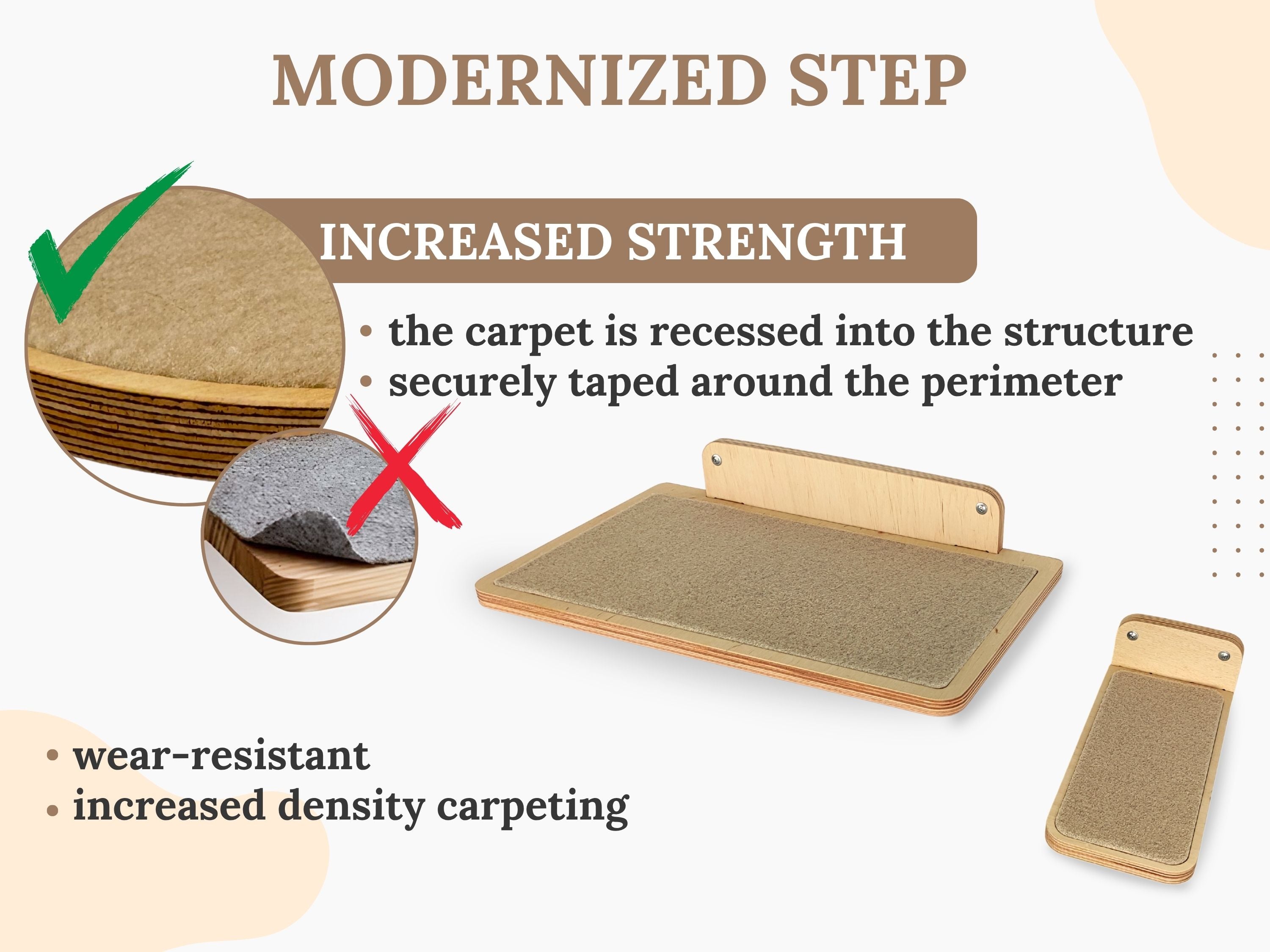 Carpeted Wall Mounted Cat Shelf with Steps