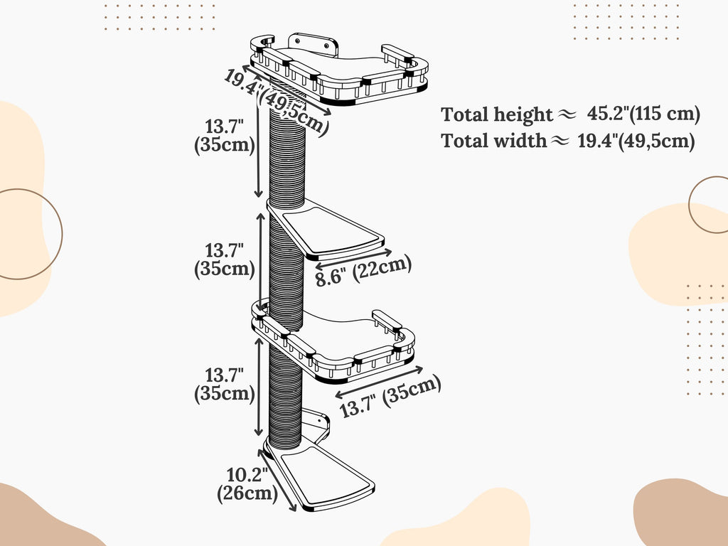 Wooden Cat Tree with Two Perches and Sisal Posts �?Large Cat Wall Tower