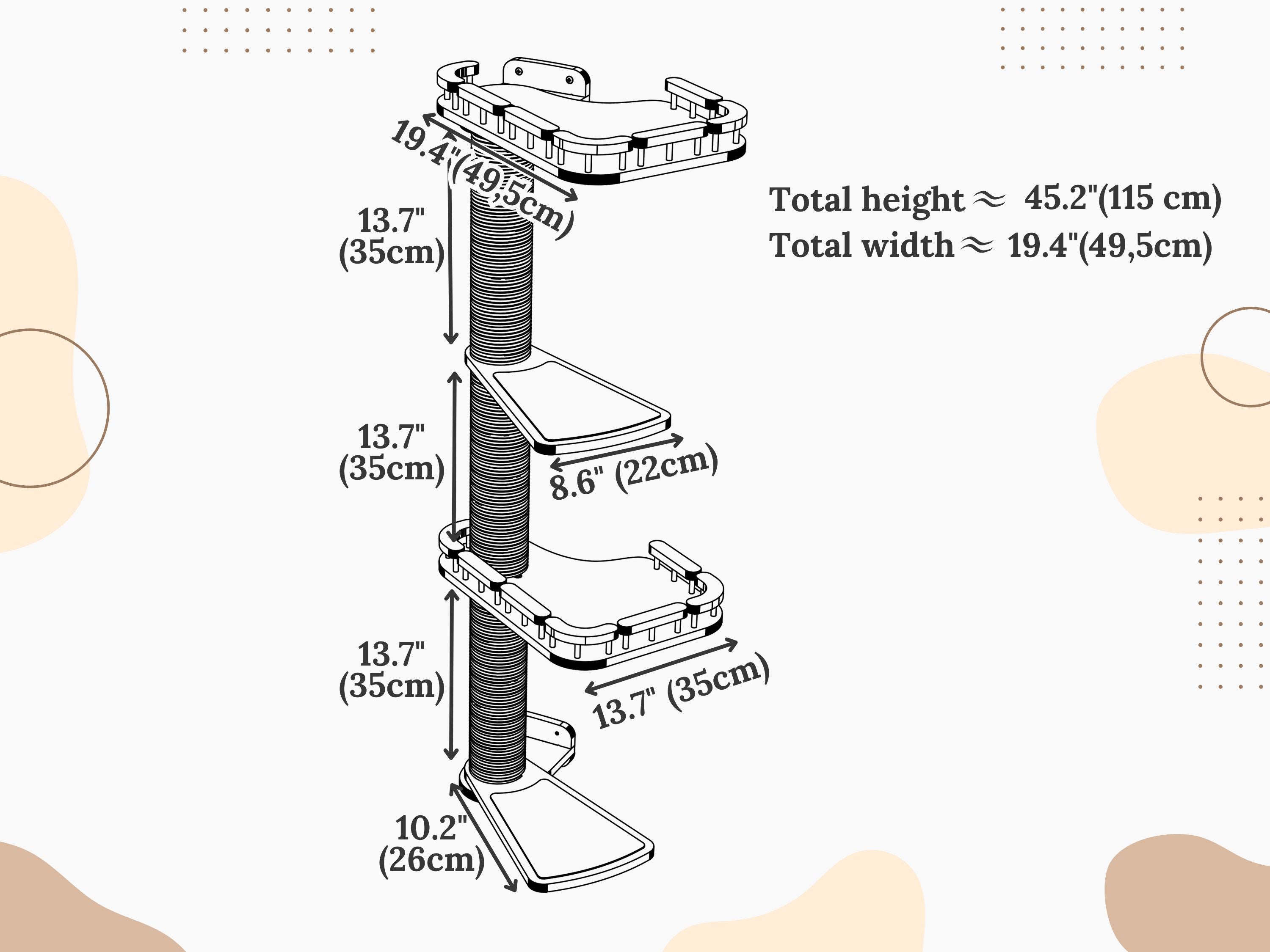 Wooden Cat Tree with Two Perches and Sisal Posts �?Large Cat Wall Tower