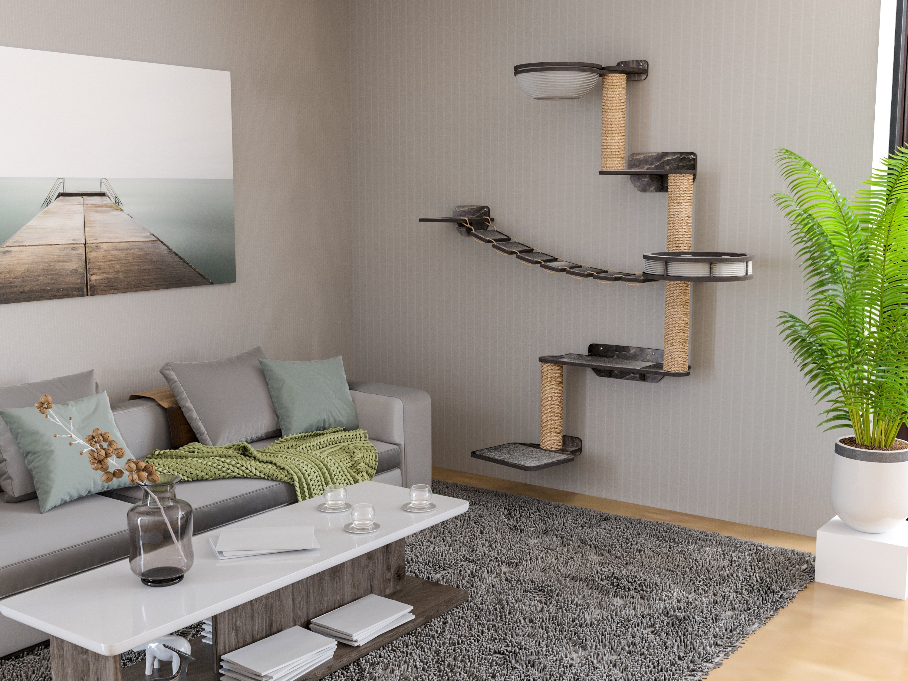 Modular Cat Tree Wall System �?Climbing Set with Bridge & Beds