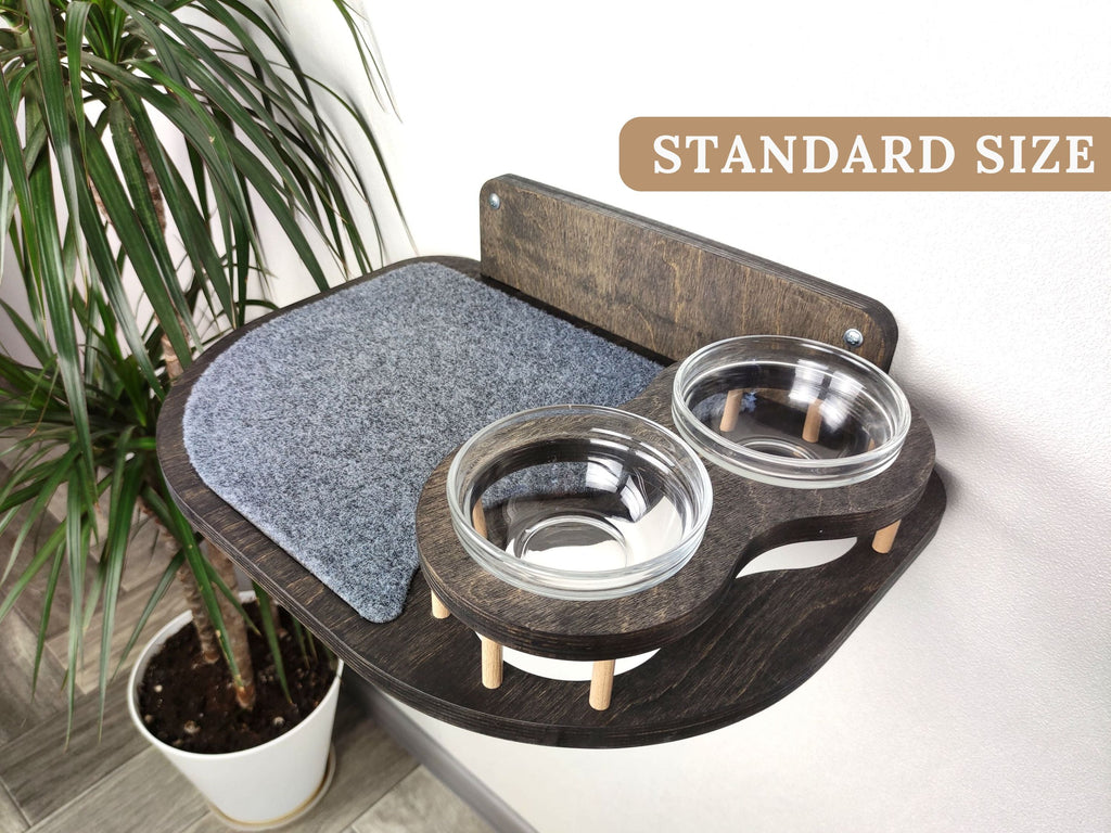 Cat Feeding Shelf With 2 Bowls (Wall-Mounted)