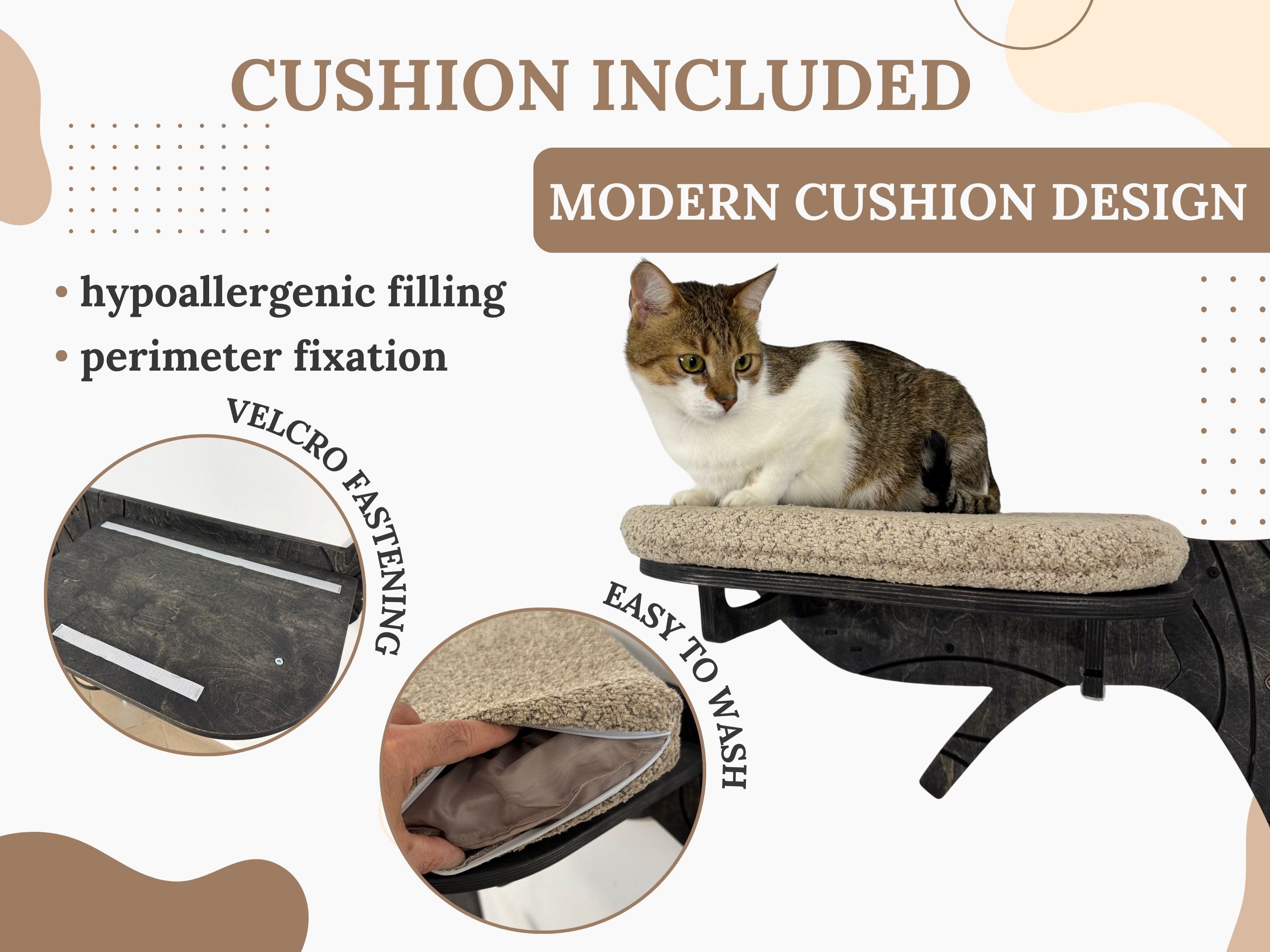 Cat Climbing Shelves: Tree with Steps and 3 Beds with Cushions