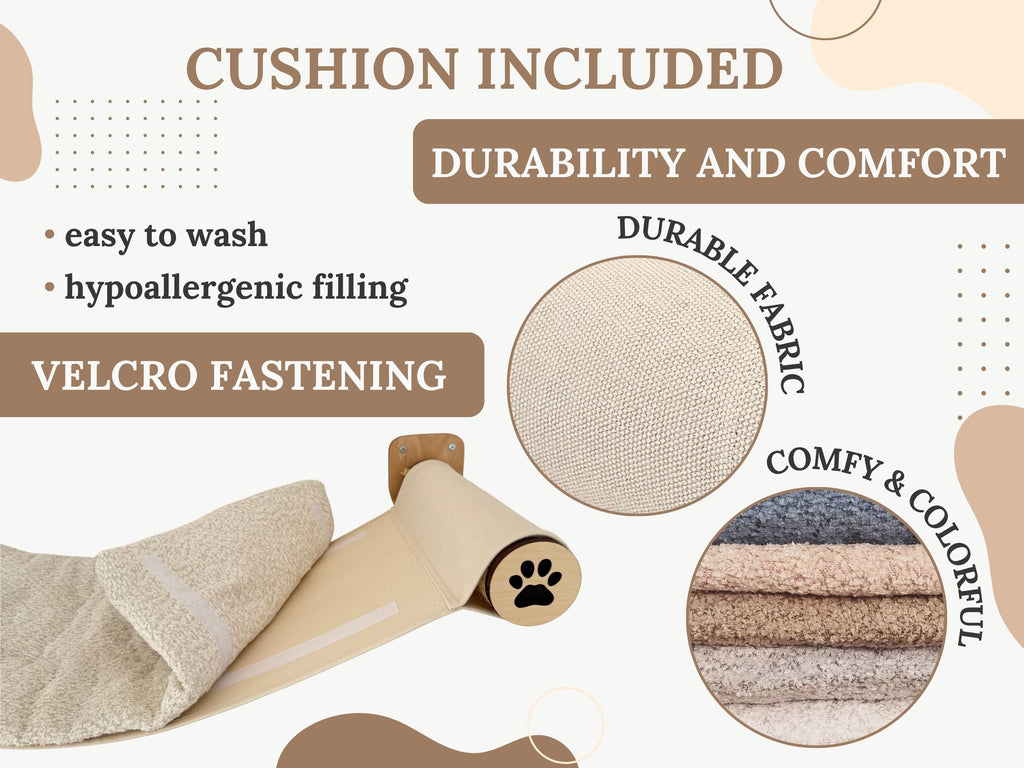 Wall-Mounted Cat Hammock with Cushion & Climbing Steps