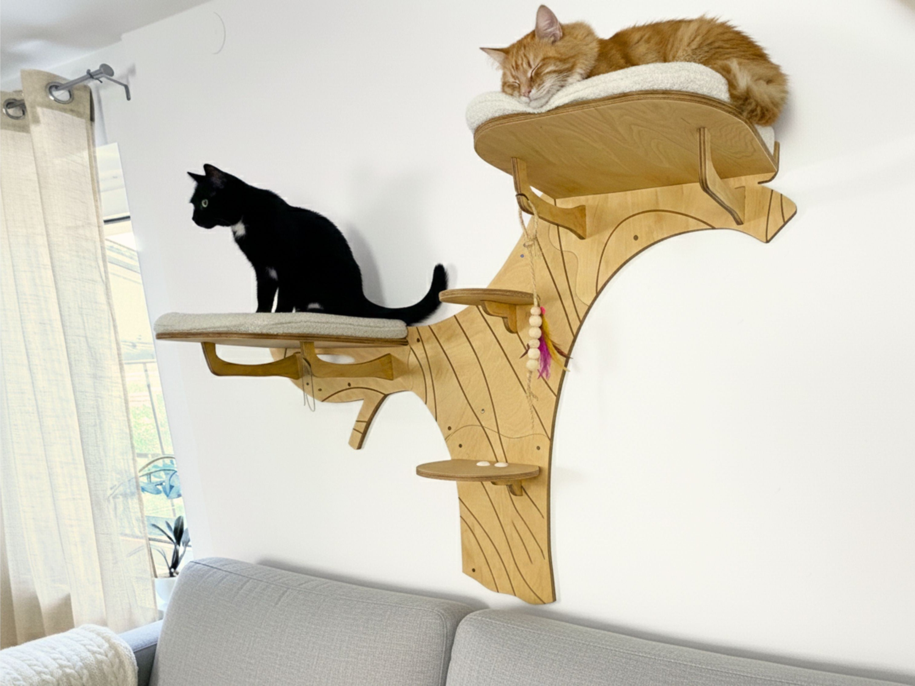 Modular Wall-Mounted Cat Tree with Cat Beds and Steps (Half Tree Option)