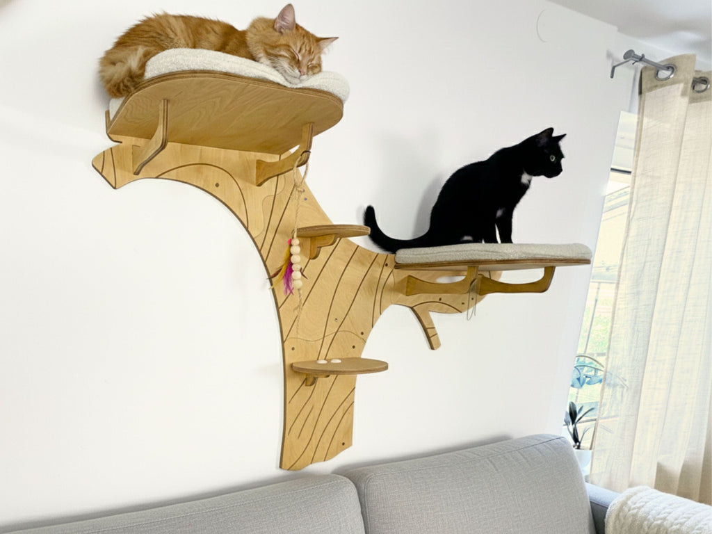 Modular Wall-Mounted Cat Tree with Cat Beds and Steps (Half Tree Option)