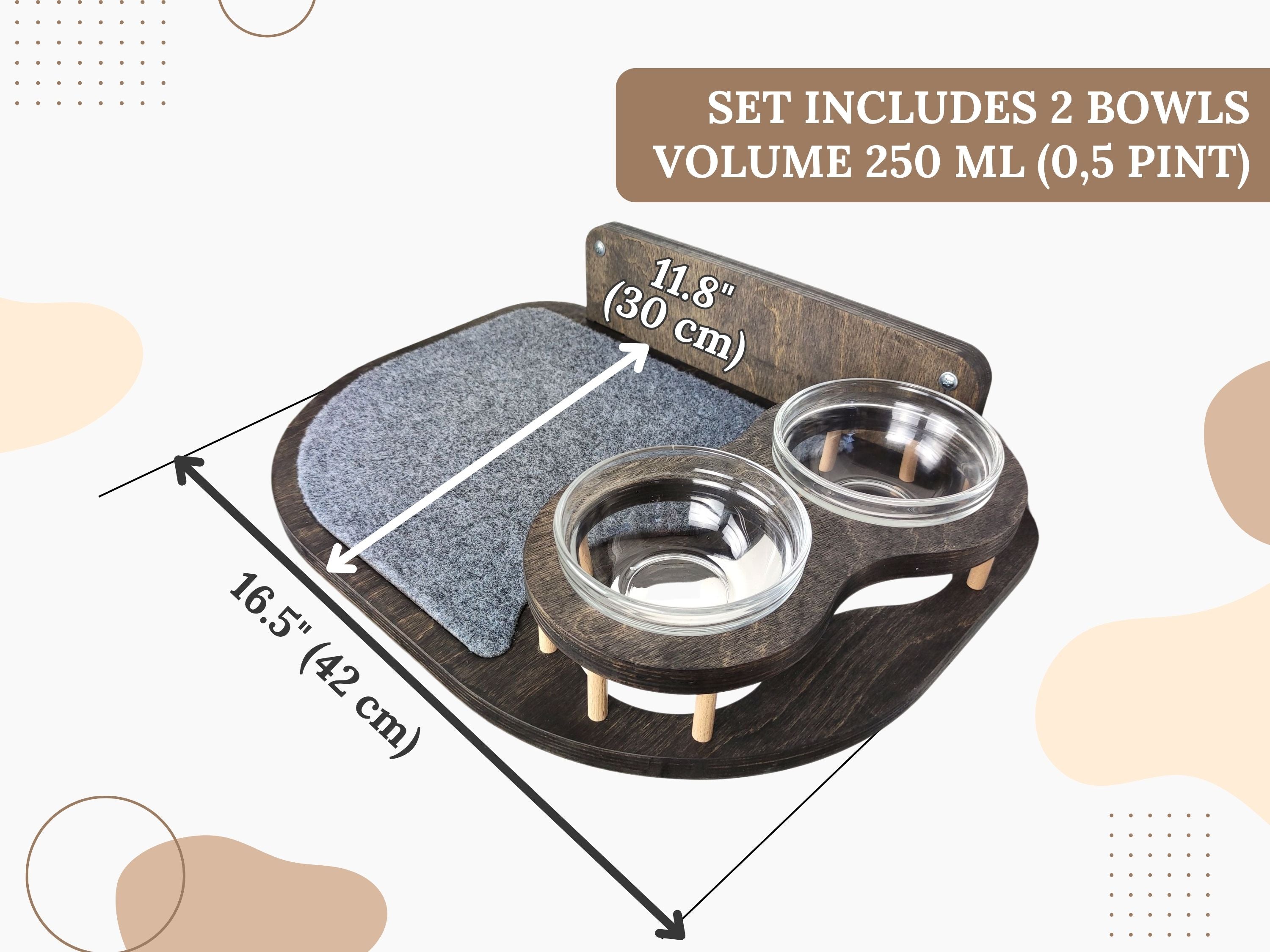 Cat Feeding Shelf With 2 Bowls (Wall-Mounted)