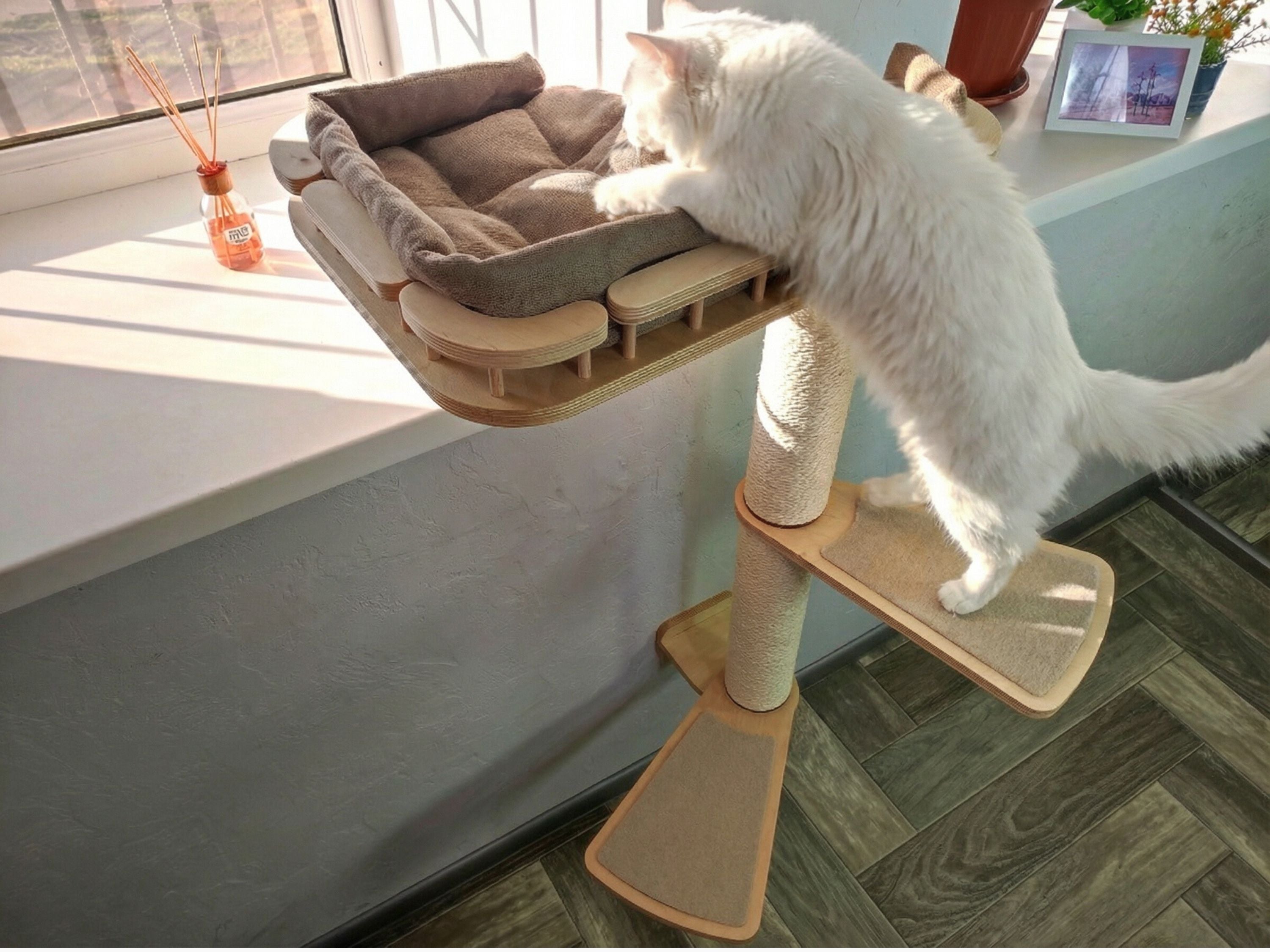 Cat Window Scratching Pole with 2 Steps