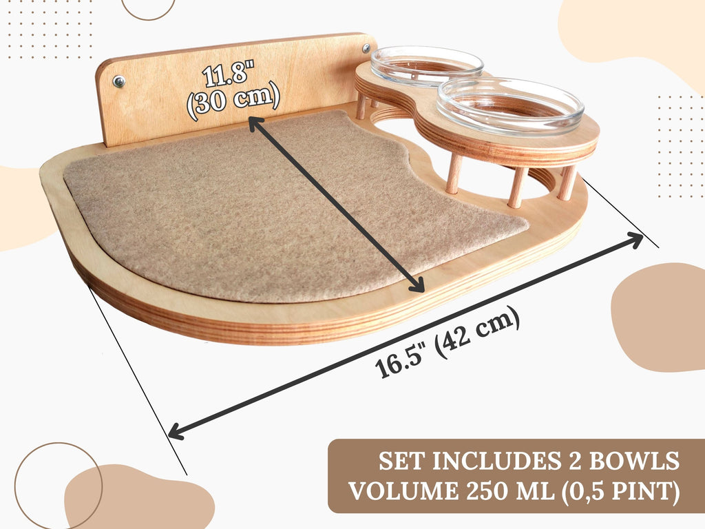 Cat Feeding Shelf with Bowls & Steps �?Elevated Wall Furniture